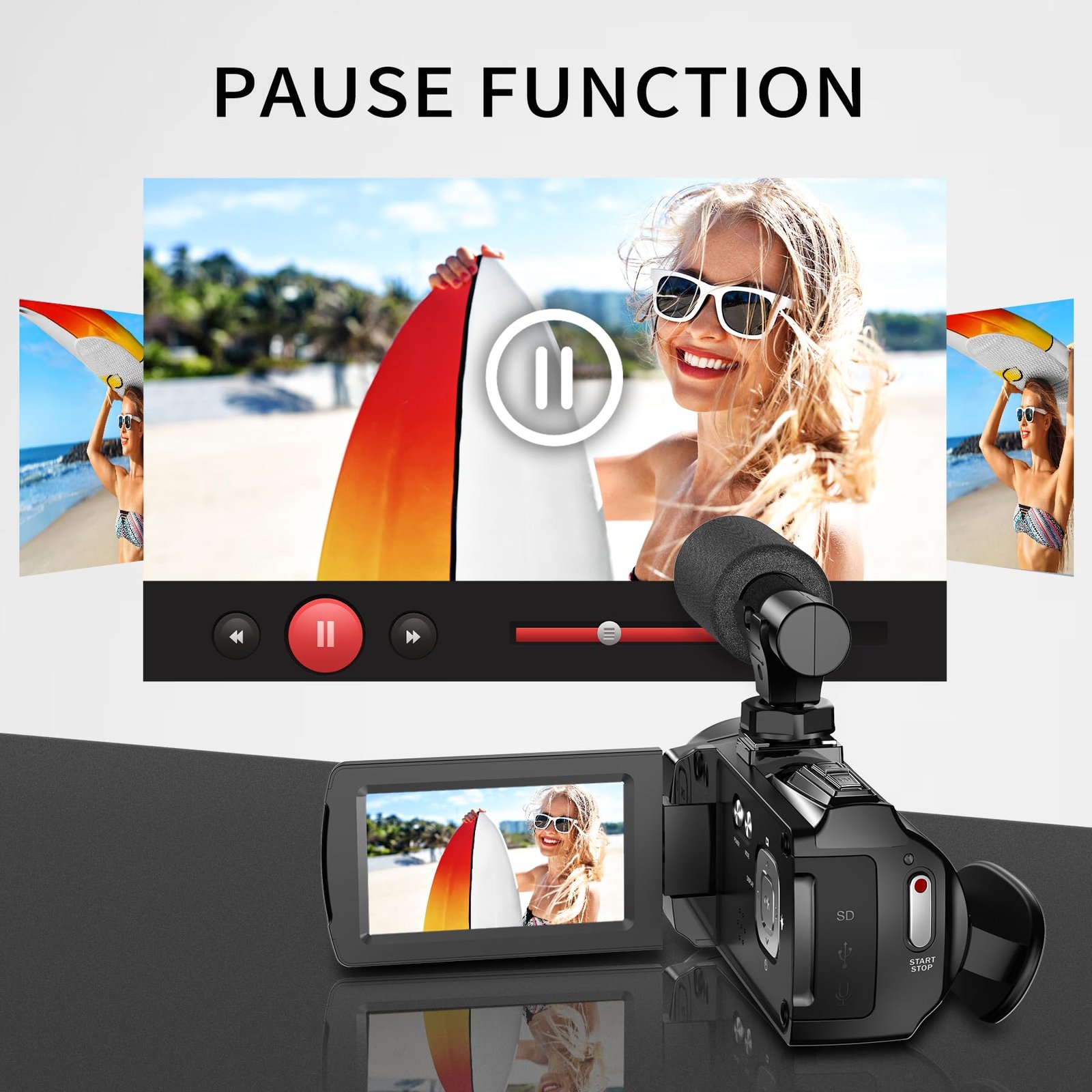 4K/2.7K Camcorder Video Camera Recorder with 18x Digital Zoom, 3.0 Inch Flip Screen, Anti-Shake, Face Detect, YouTube Vlogging Camera - Image 3