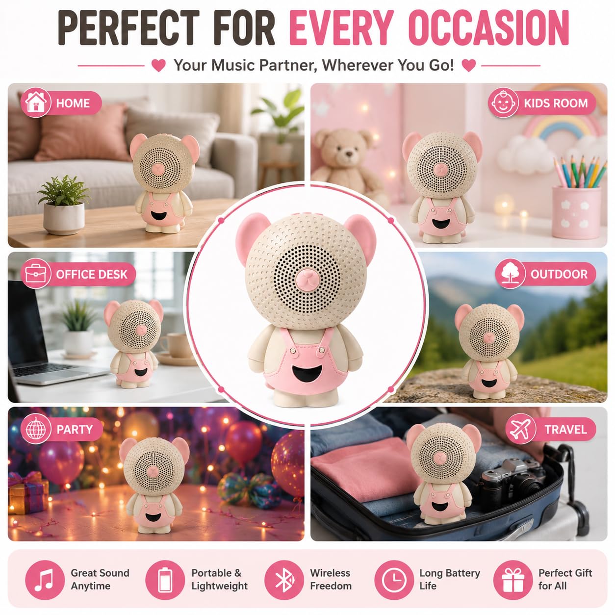 AAYAT SMYKKER Hunny Bunny Wireless Bluetooth Portable Speaker | Cartoon Mini Speaker with 1200mAh Battery, TWS Function, TF Card Support, Type-C Charging, Up to 6 Hours Playtime, freestandin - Image 5