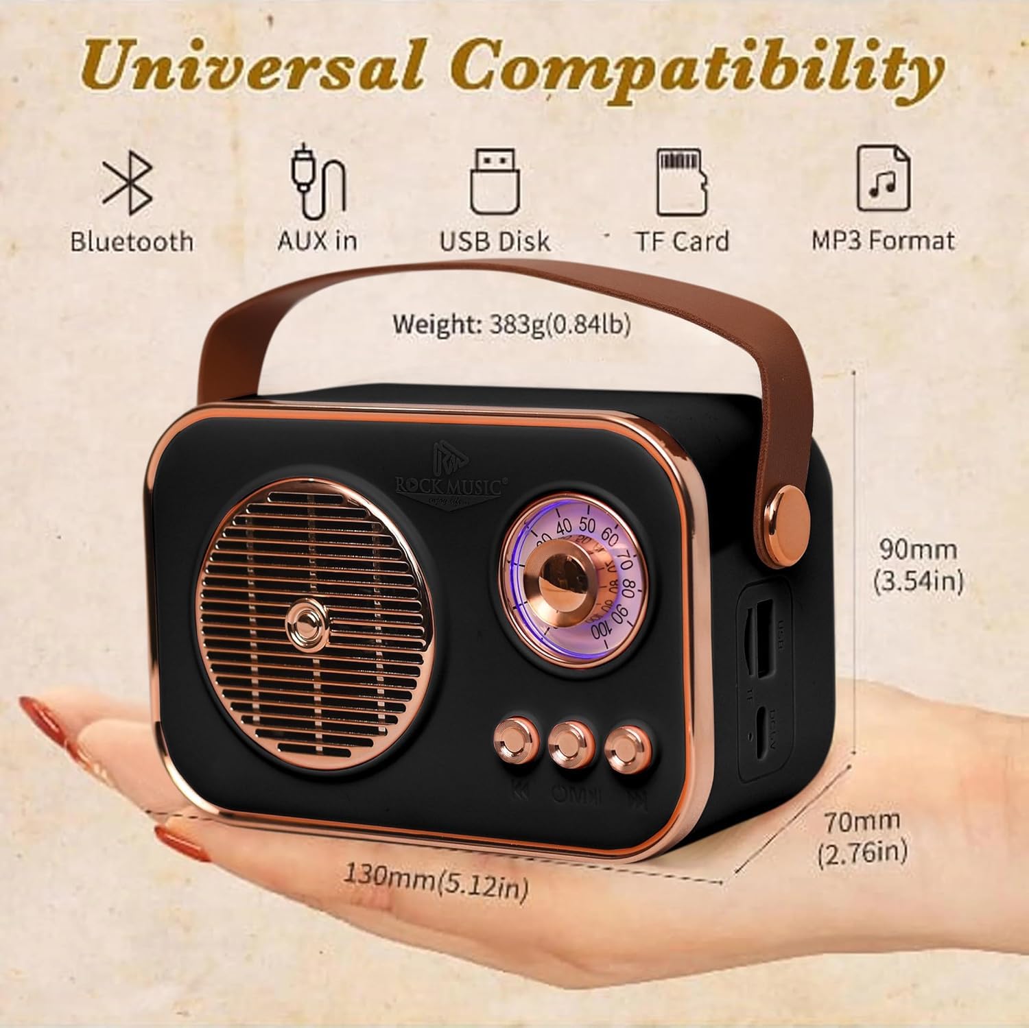 Retro Portable Bluetooth Speaker Mini Radio Style Wireless Speaker with Handle for Home Travel and Outdoor Use - Image 4