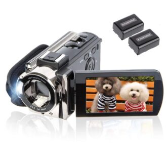 Video Camera Camcorder Digital YouTube Vlogging Camera Recorder Full HD 1080P 15FPS 24MP 3.0 Inch 270 Degree Rotation LCD 16X Digital Zoom Camcorder with 2 Batteries(604s) Black