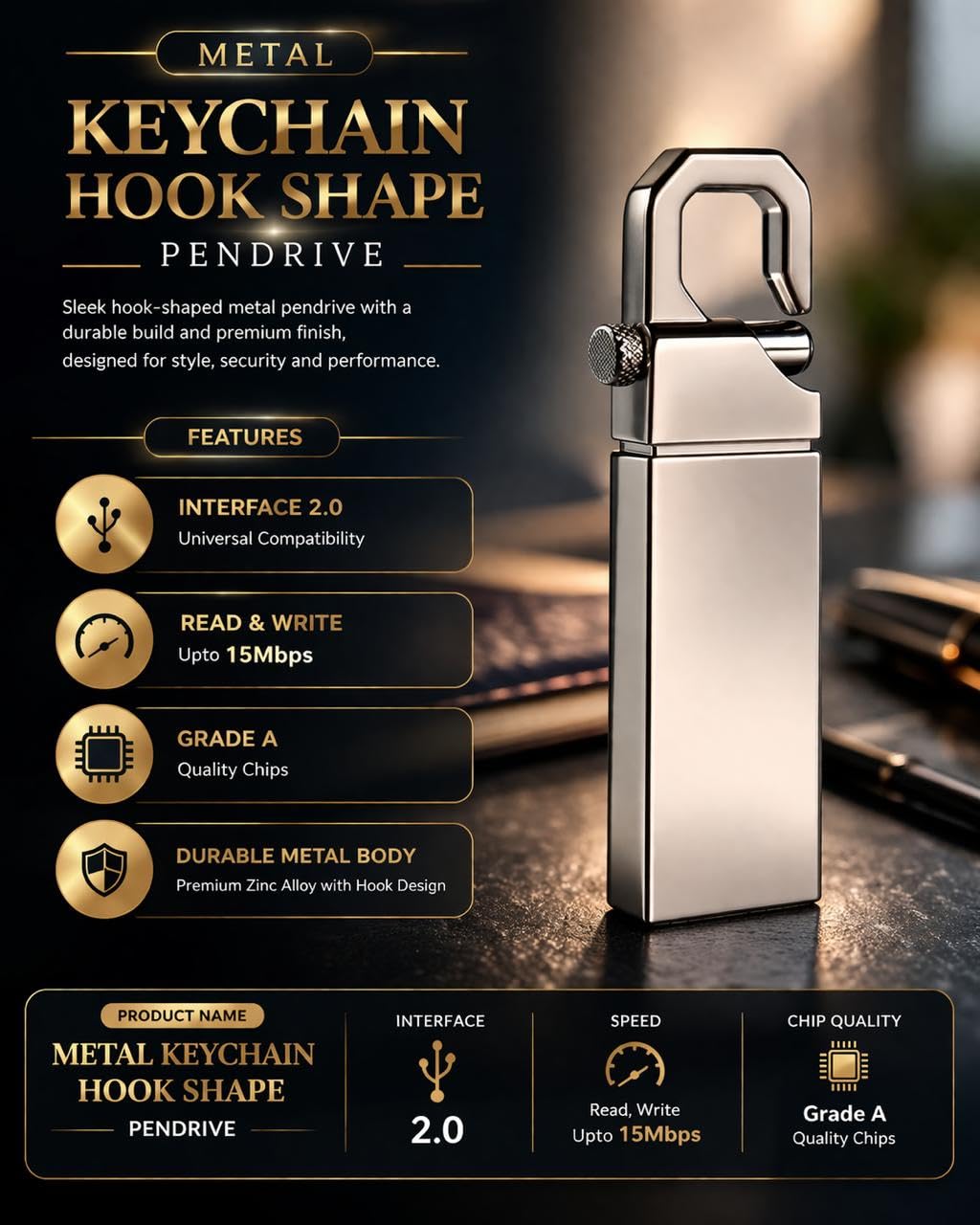 SippyTales® 64GB Hook Metal Pendrive USB 2.0 | Keychain Flash Drive High Speed Storage | Bulk Pendrive for Corporate Gifting & Promotional Use | Affordable Budget USB Drive