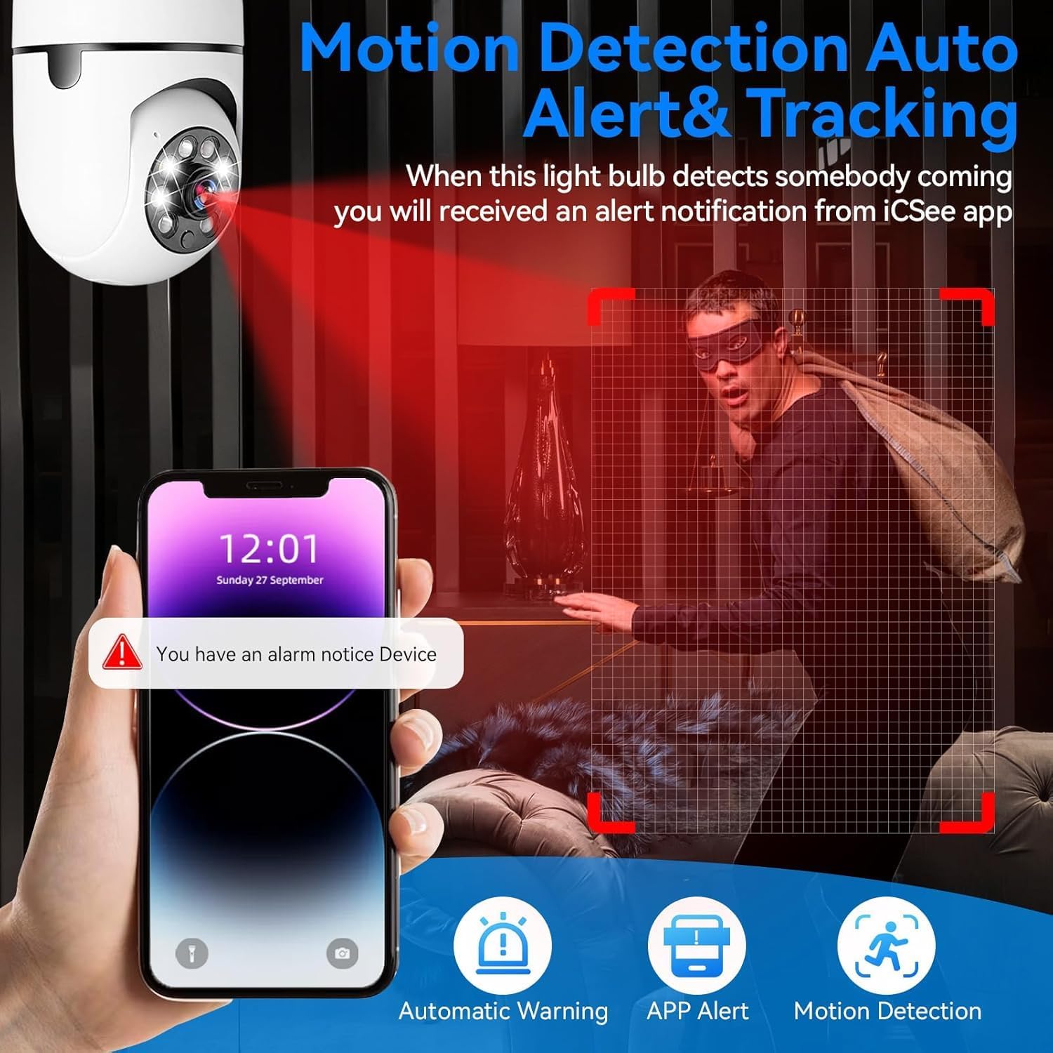 Eyetech 4Mp WiFi Bulb CCTV Camera for Home Security | 360° Rotation | Color Night Vision | Motion Detection Two-Way Audio | Wireless Light Bulb Camera with Mobile App V380 Pro (Heavy Light Camera) - Image 7
