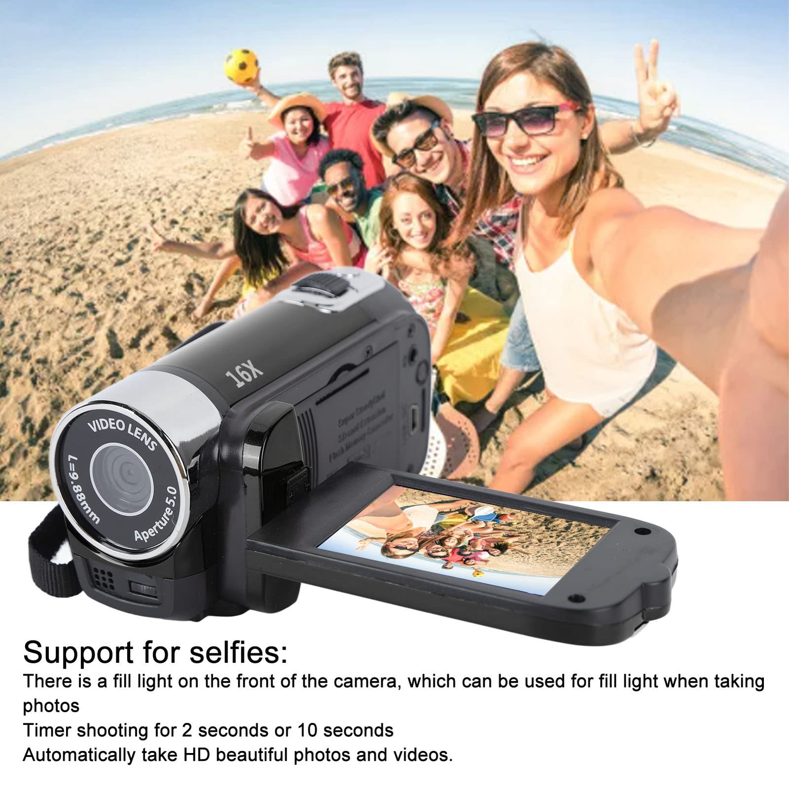 Video Camera Camcorder Digital Camera Recorder Full HD 4K 30FPS 48MP 2.7Inch 16X Digital Zoom Vlogging Camera Recorder, with USB Cable (Black) - Image 9