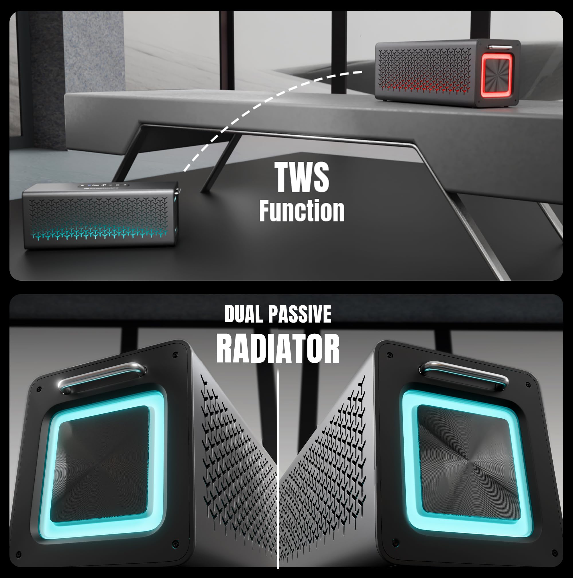 Studio R3, Portable Bluetooth Speaker, 140W RMS, 6 Drivers + Dual Passive Radiators, 3EQ Modes, Upto 13 Hrs Playback, 6000mAh Battery, BT v5.2| USB | AUX | mSD, TWS, Wired Mic, Metal Finish - Image 5