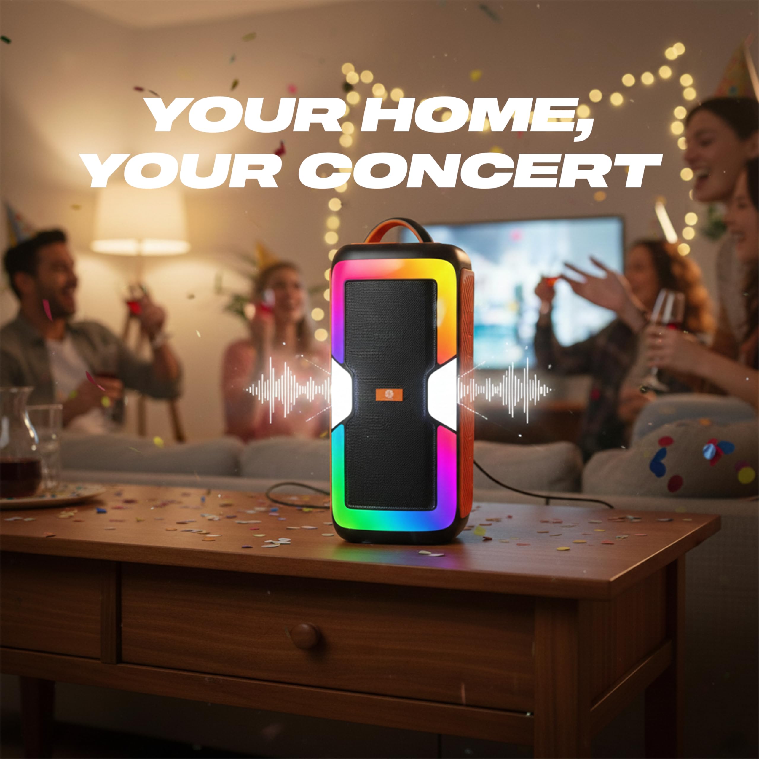 80W PartyBox Speaker with Wireless Mic | Dual 4" Deep Bass Drivers, AI Sound Boost, RGB Party Lights, BT 5.3, Water-Resistant, 10H Battery | Ideal for Parties, Karaoke & Gatherings (D-1342) - Image 8