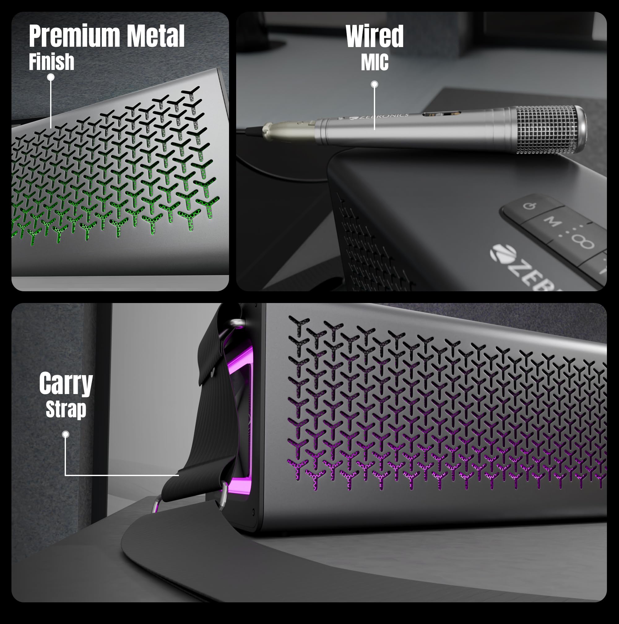 Studio R3, Portable Bluetooth Speaker, 140W RMS, 6 Drivers + Dual Passive Radiators, 3EQ Modes, Upto 13 Hrs Playback, 6000mAh Battery, BT v5.2| USB | AUX | mSD, TWS, Wired Mic, Metal Finish - Image 7
