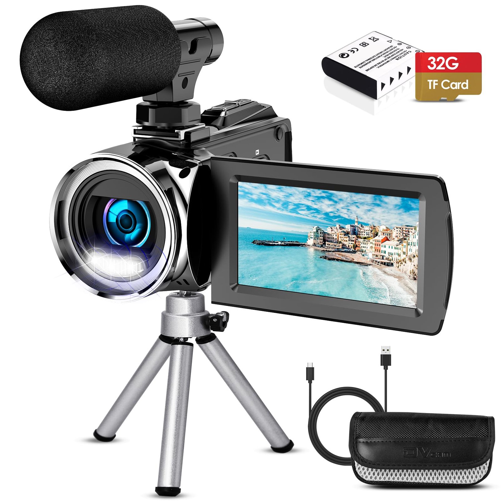 4K/2.7K Camcorder Video Camera Recorder with 18x Digital Zoom, 3.0 Inch Flip Screen, Anti-Shake, Face Detect, YouTube Vlogging Camera