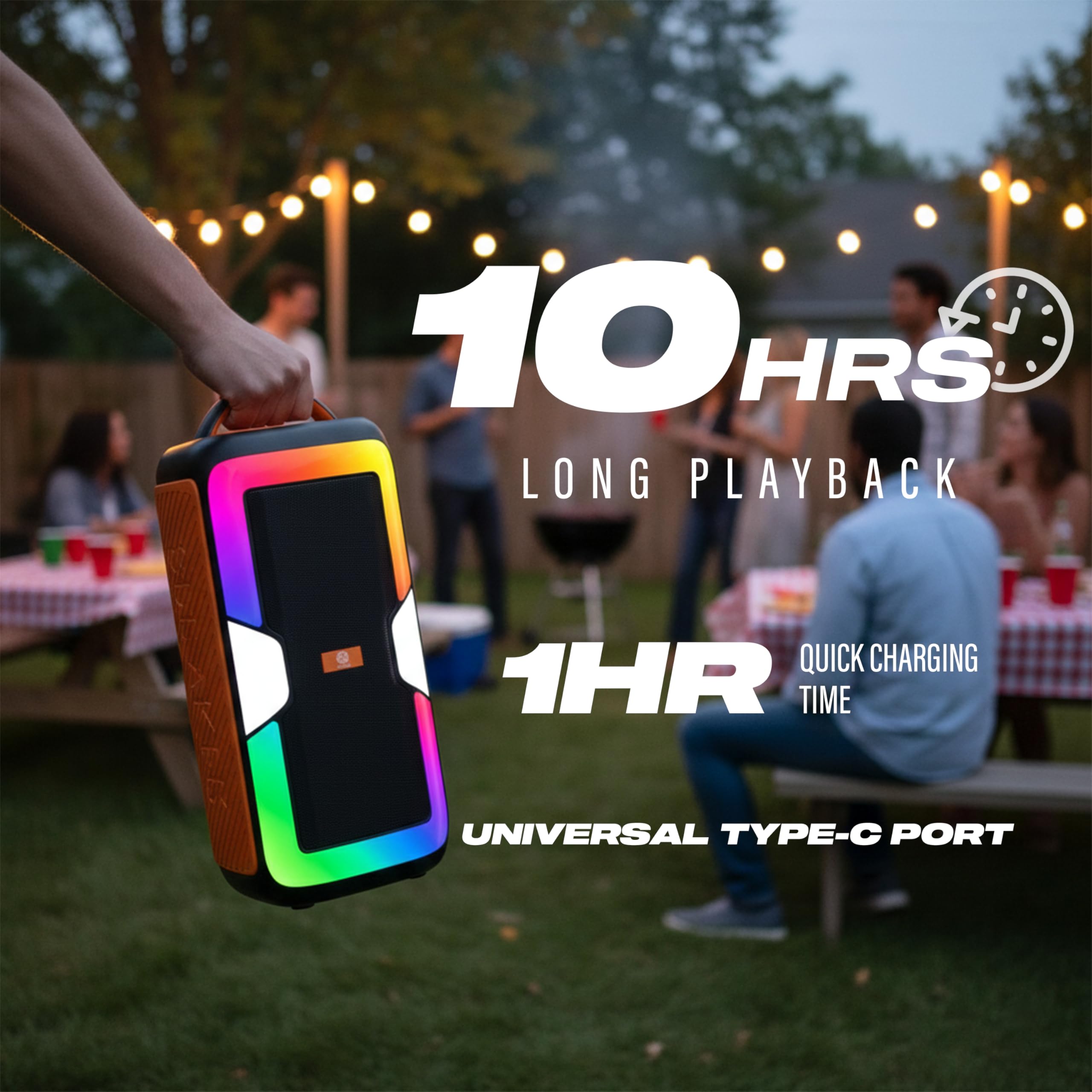 80W PartyBox Speaker with Wireless Mic | Dual 4" Deep Bass Drivers, AI Sound Boost, RGB Party Lights, BT 5.3, Water-Resistant, 10H Battery | Ideal for Parties, Karaoke & Gatherings (D-1342) - Image 6