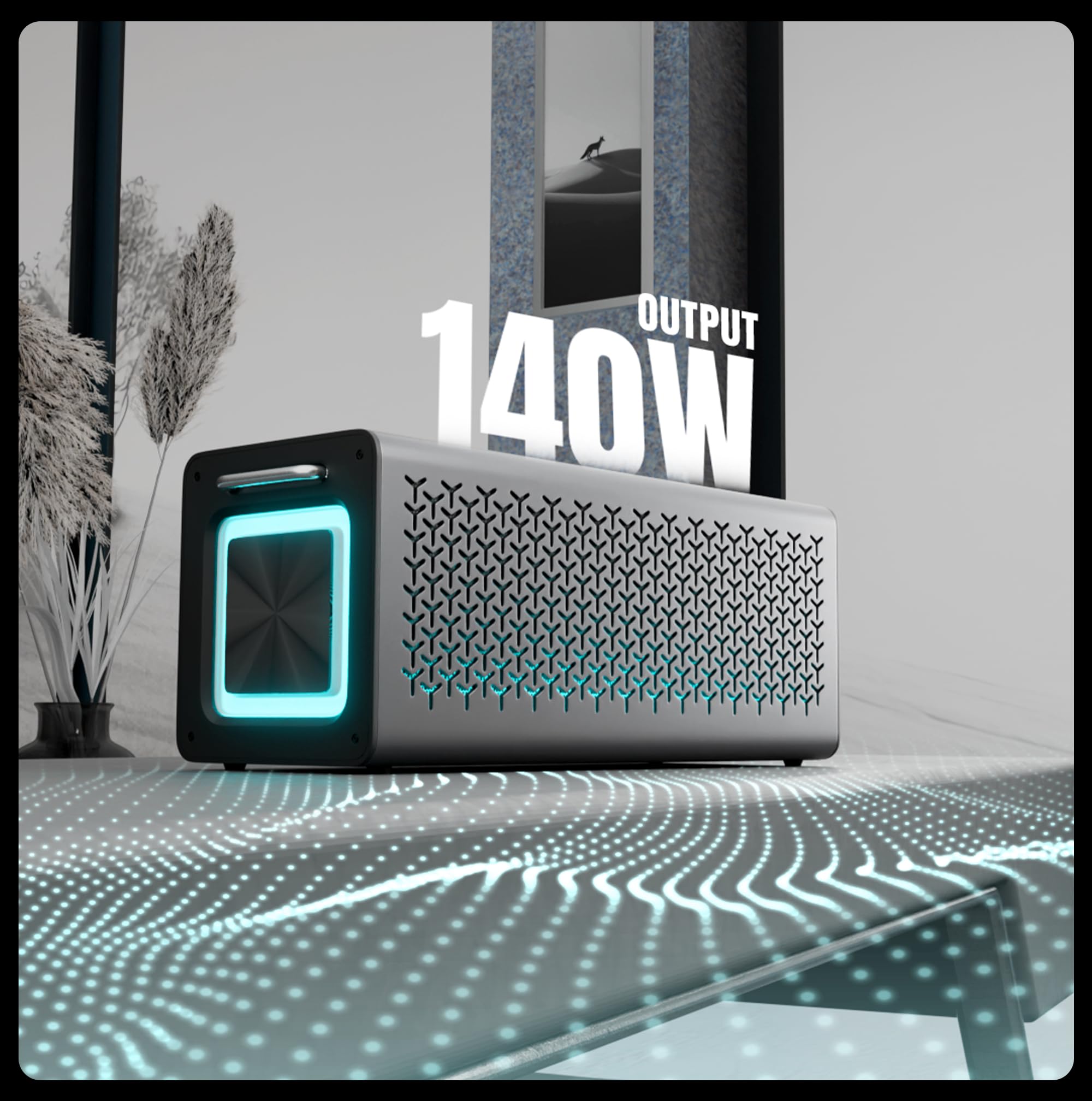 Studio R3, Portable Bluetooth Speaker, 140W RMS, 6 Drivers + Dual Passive Radiators, 3EQ Modes, Upto 13 Hrs Playback, 6000mAh Battery, BT v5.2| USB | AUX | mSD, TWS, Wired Mic, Metal Finish - Image 2