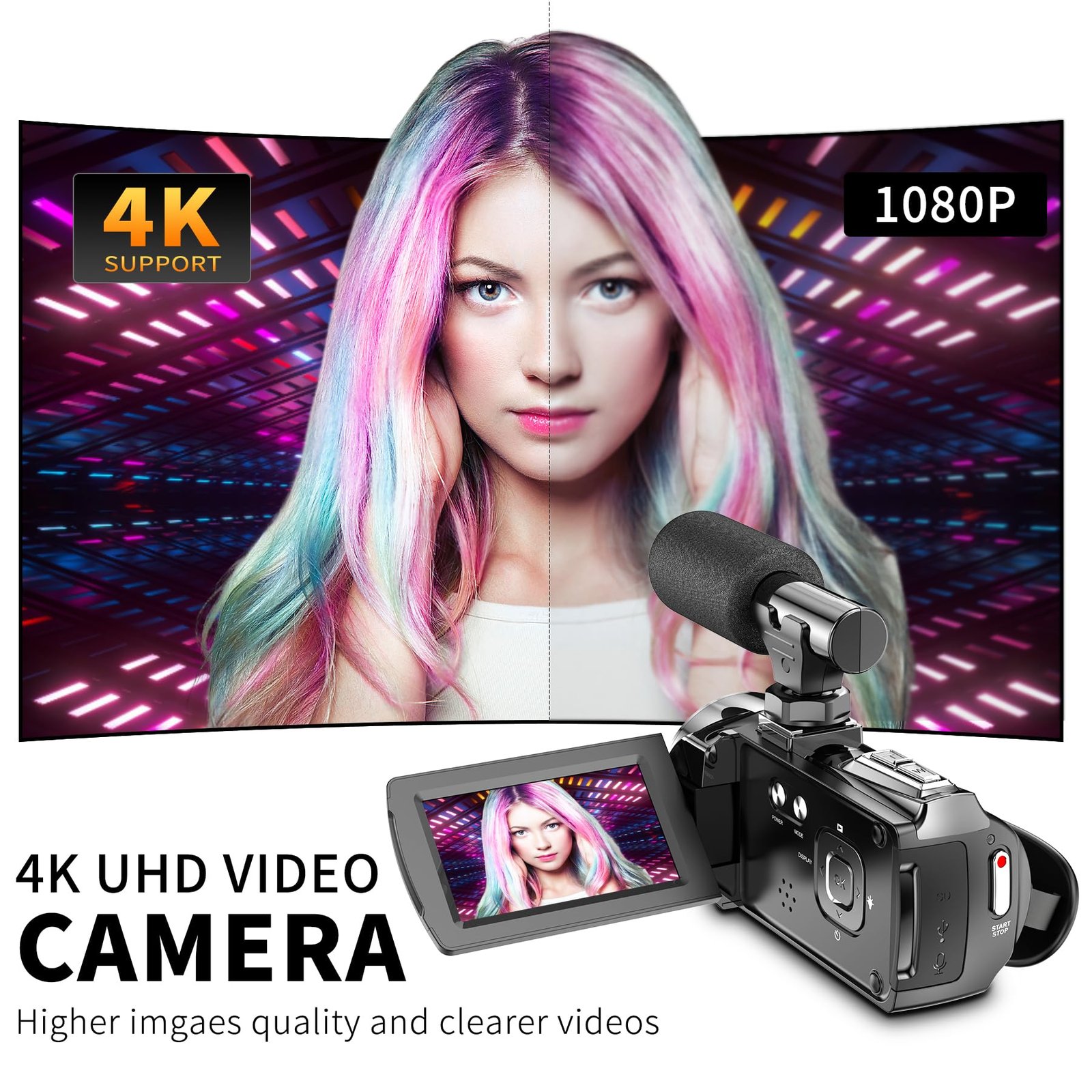 4K/2.7K Camcorder Video Camera Recorder with 18x Digital Zoom, 3.0 Inch Flip Screen, Anti-Shake, Face Detect, YouTube Vlogging Camera - Image 8