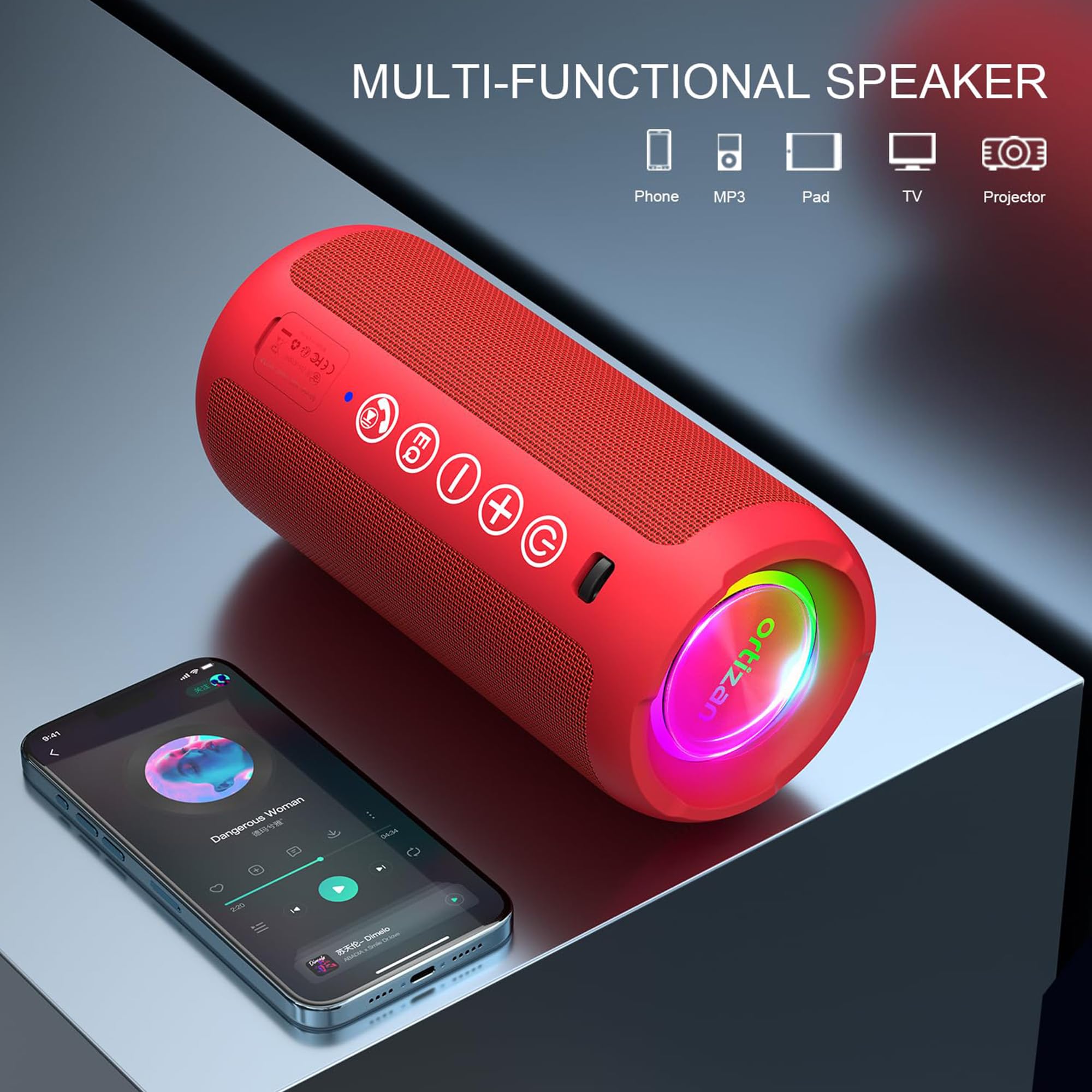 Portable Bluetooth Speaker: IPX7 Waterproof, 24W Loud Sound, Deep Bass, Bluetooth 5.3, LED Lights, Wireless Stereo Pairing, 30H Playtime, for Home/Outdoor/Party/Beach, Birthday Gift (Red) - Image 2