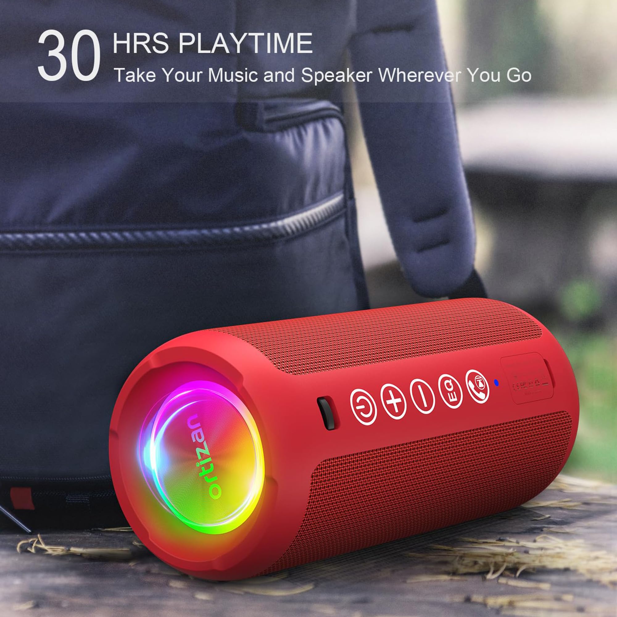 Portable Bluetooth Speaker: IPX7 Waterproof, 24W Loud Sound, Deep Bass, Bluetooth 5.3, LED Lights, Wireless Stereo Pairing, 30H Playtime, for Home/Outdoor/Party/Beach, Birthday Gift (Red) - Image 6