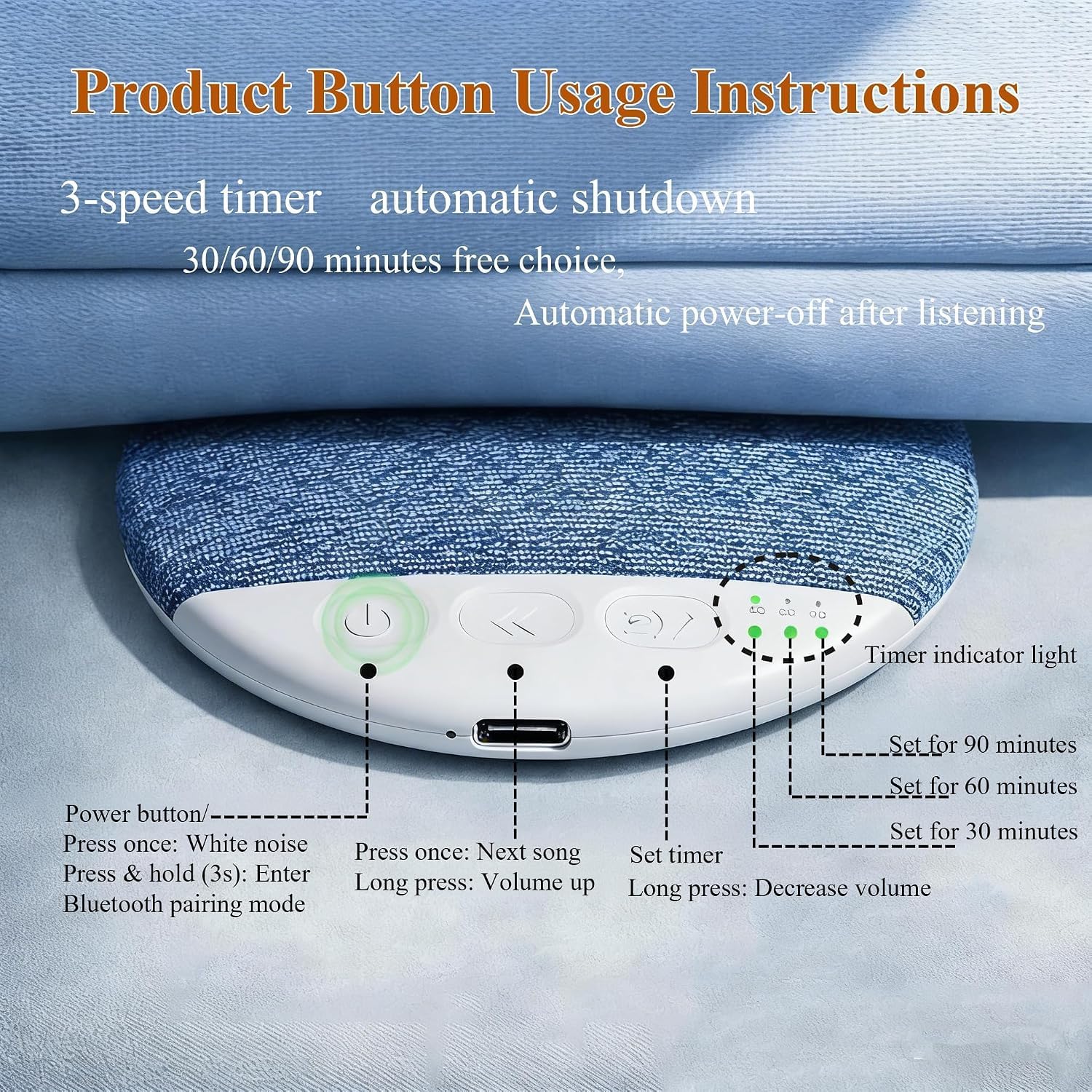 Pillow Speaker for Sleeping, Ultra-Thin Bluetooth Sleep Speaker Under Pillow for Side Sleepers, 7-Day Battery Life, Private Bedtime Audio with Auto-Off Timer, Blue - Image 4