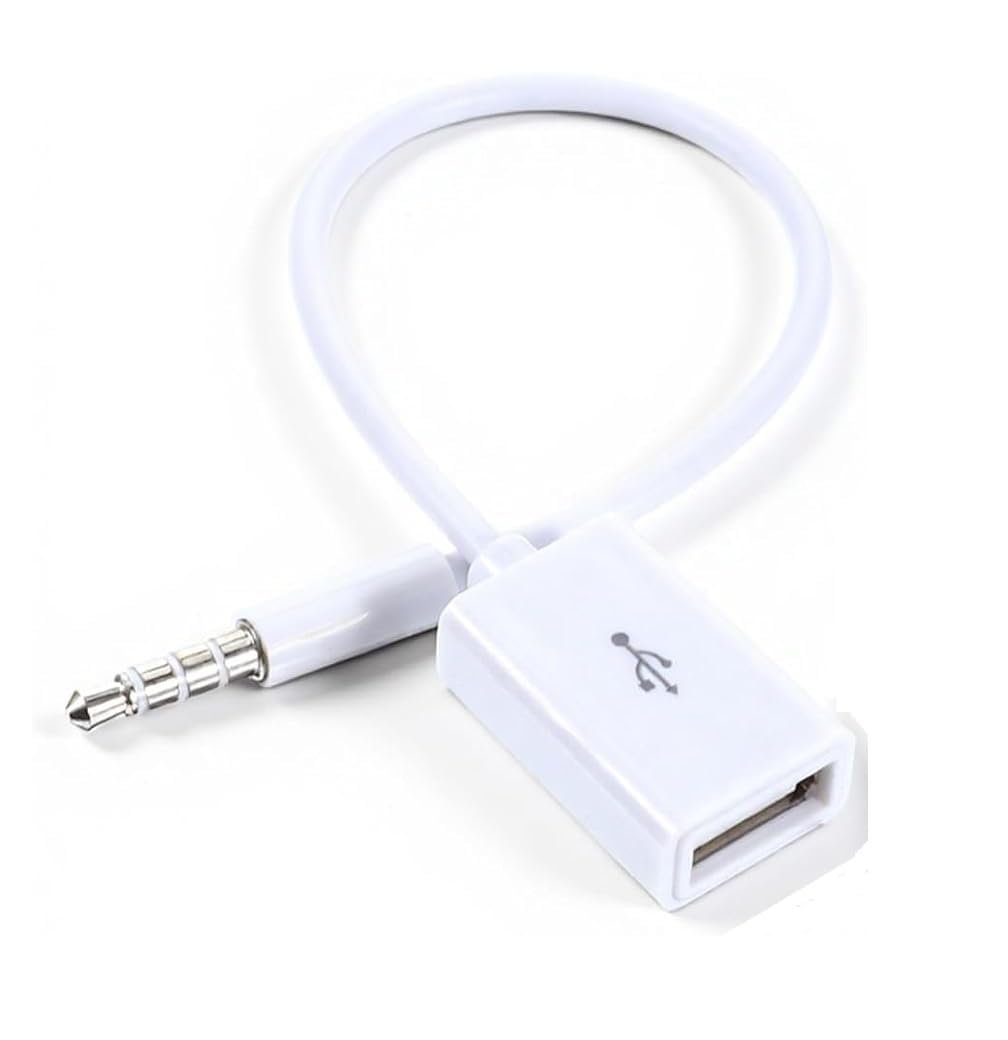 AUX to USB Adapter 3.5mm Male Audio Jack to USB 2.0 Female Converter Cable Only Work for Car AUX-in with MP3 Decoder Not for Headset Speakers Phone Computers Camera Microphone Monitor(White)