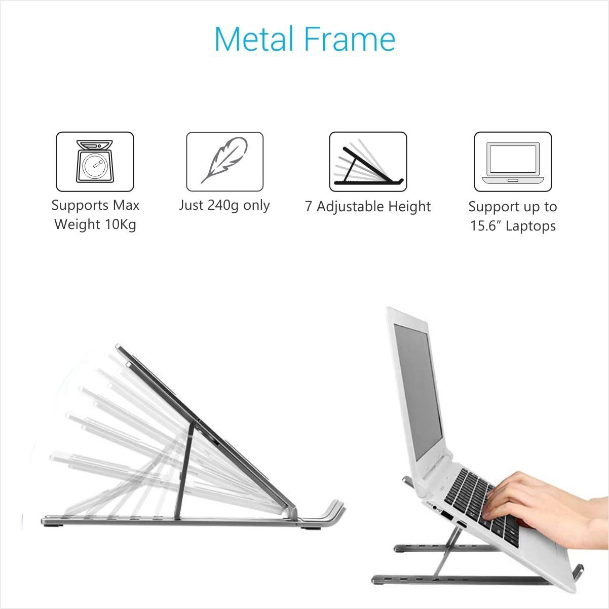 My Buddy K Portable Laptop Stand with Adjustable Height, Foldable, OverHeating Protection for Laptops & MacBooks (Grey) - Image 4