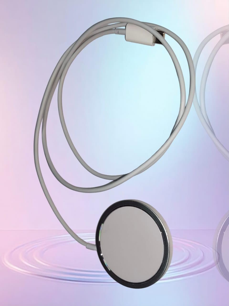 Magnetic Wireless Charger, Round Design, White and Silver - Image 2