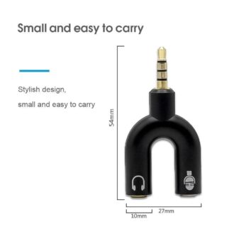 Best 3.5 mm Audio Stereo U Splitter Adapter, 3.5mm Male to 2 Port Female for Earphone, Adapter for Smartphone, Tablets, MP3 Players-(Black)- 2 Pcs