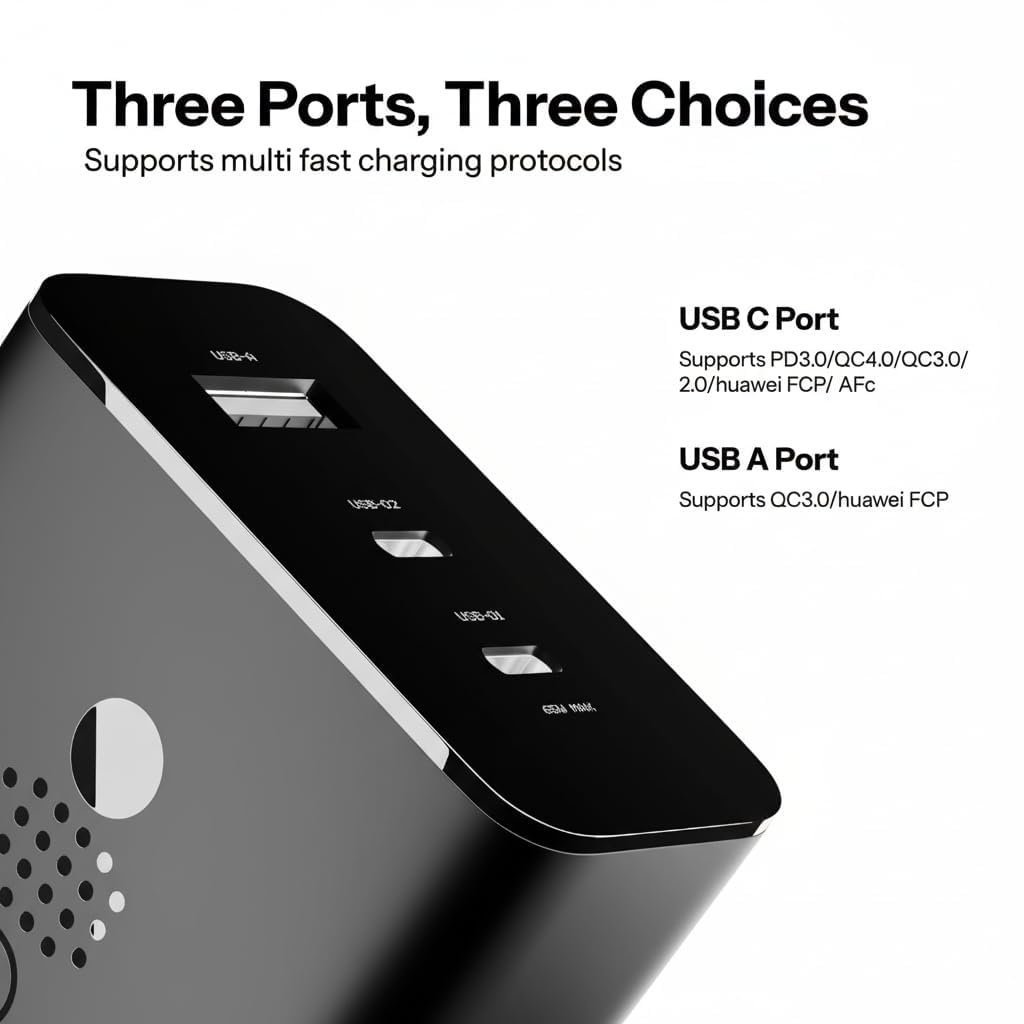 65W GaN 3-Port Type-C Fast Wall Adaptor Quick Charge 3A Compatible with CMF by Nothing 2/2A Plus, USB-C Phones, Android Devices, Portable Fast Charging Adaptor - White - Image 6