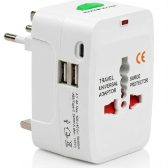 Universal Travel Adapter with USB-C & Dual USB, International Travel Adapter, Worldwide Plug Adapter, All-in-One Power Adapter, Surge Protector