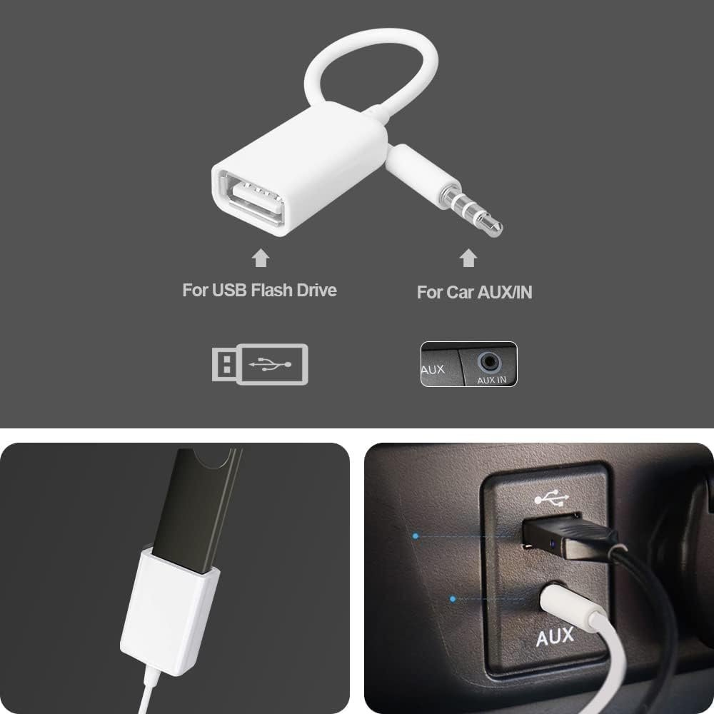 AUX to USB Adapter 3.5mm Male Audio Jack to USB 2.0 Female Converter Cable Only Work for Car AUX-in with MP3 Decoder Not for Headset Speakers Phone Computers Camera Microphone Monitor(White) - Image 2