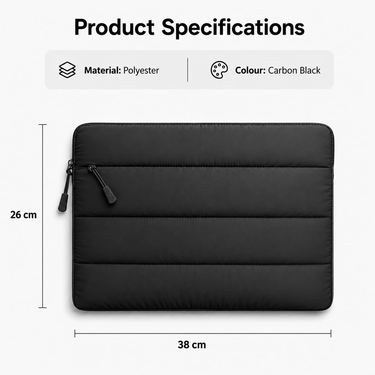 Cushioned Laptop Sleeve for 15.6 Inch Laptops, Carbon Black - Image 4