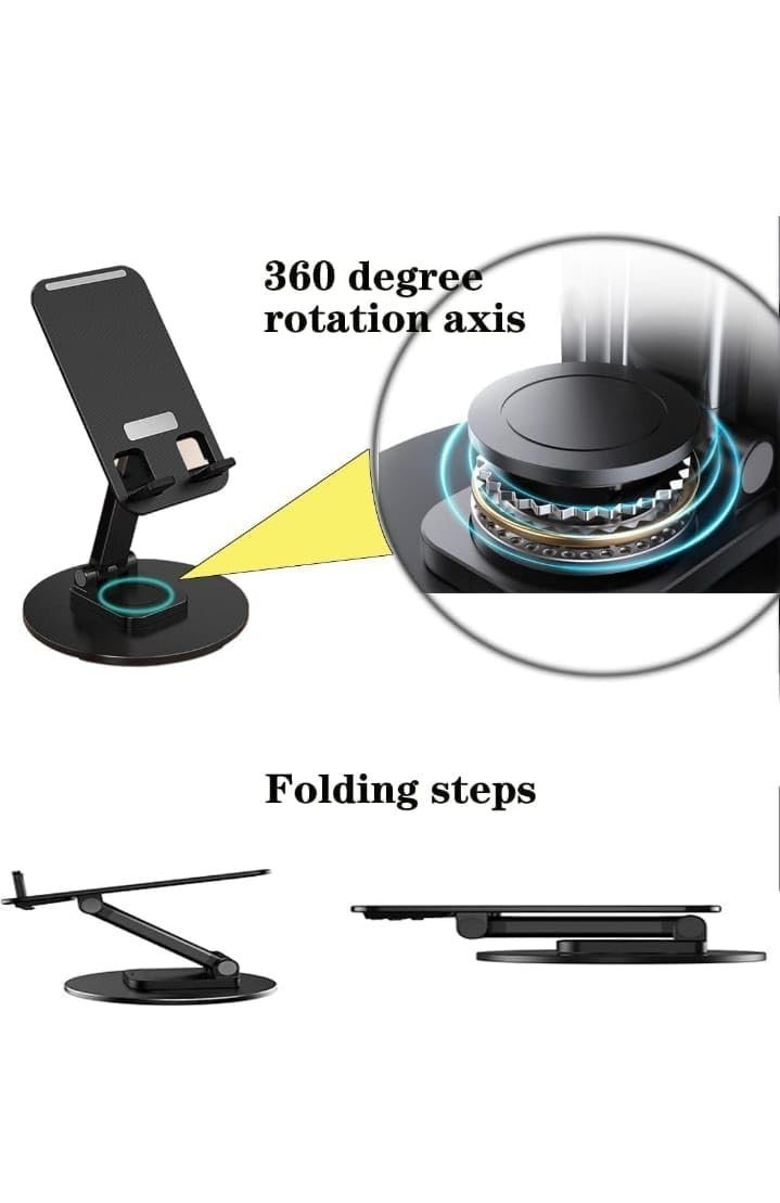 Mobile Phone Stand for Desk with 360° Rotation, Foldable - Image 2