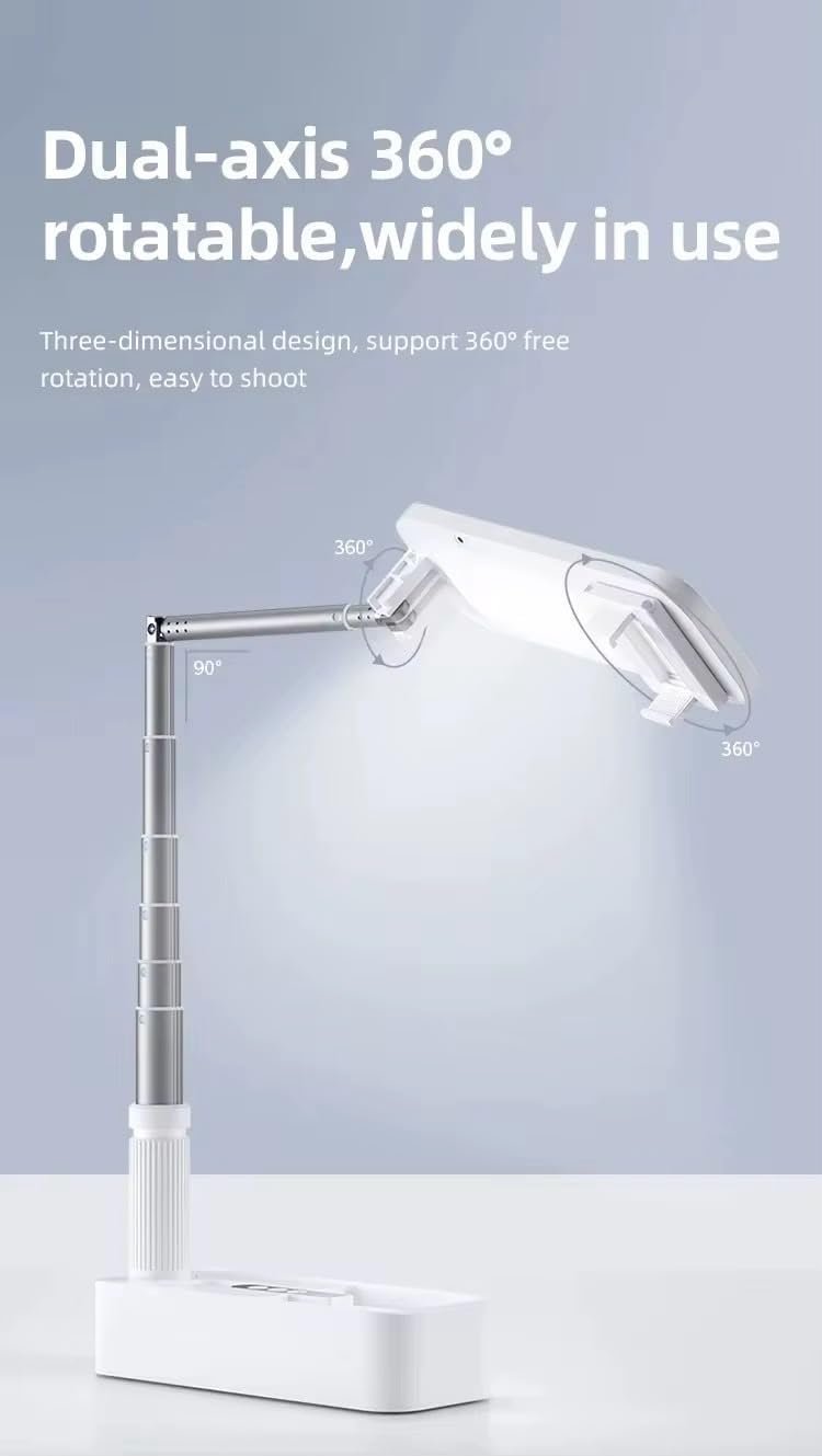 Adjustable Phone & Tablet Stand with LED Fill Light, 360° Rotating Holder, Height Adjustable Desk Mount for Live Streaming, Video Recording, Online Classes & Content Creation - Image 3