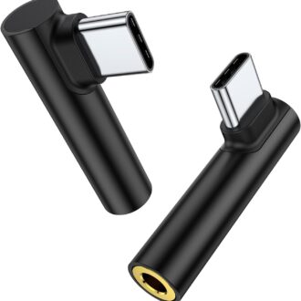 One Plus Original C to 3.5mm Audio Adapter 2 Pcs | Type-C to AUX Headphone Jack Dongle with DAC Chip | Right Angle Connector | Compatible with Mi, iqoo, Vivo, iPad Pro | Black