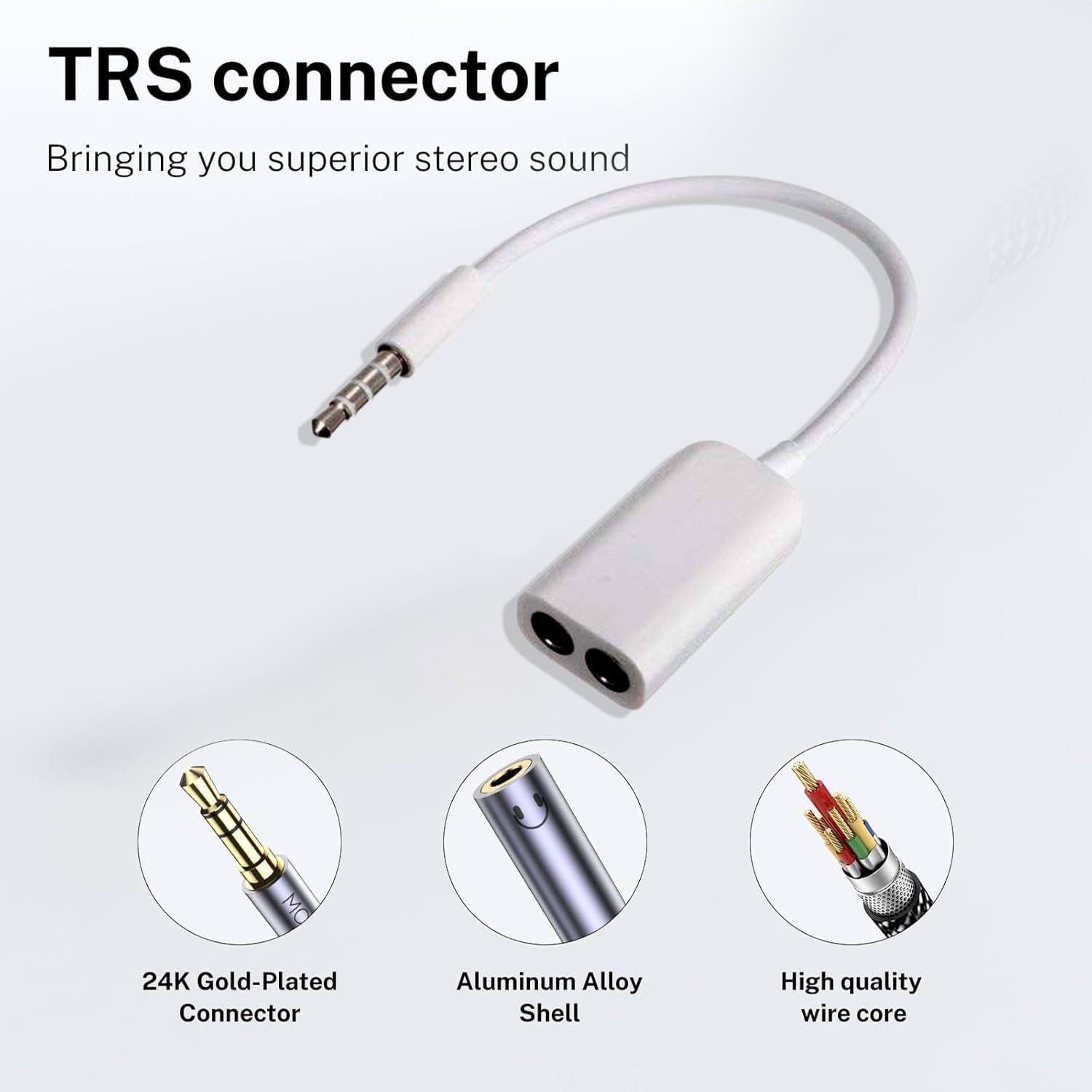 3.5mm Audio Jack Splitter Cable Adapter, Stereo Male to Dual Female AUX Y Splitter for iPhone, iPad, iPod, Laptop, Mobile, Headphone & Mic Support – White (Colors May Vary) - Image 3