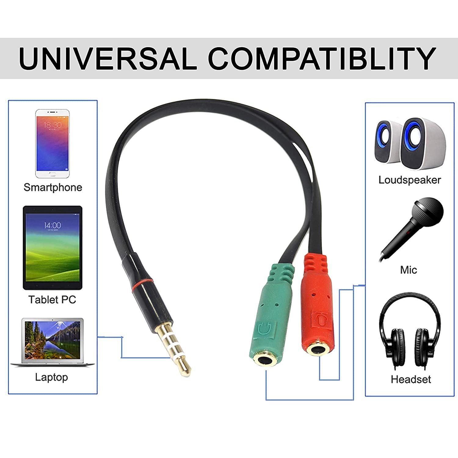 1 Male to 2 Female 3.5mm Audio Jack to Headphone Microphone Splitter Converter Adaptor Cable(Specially Design for Mobile and Tablet Only) - Image 3
