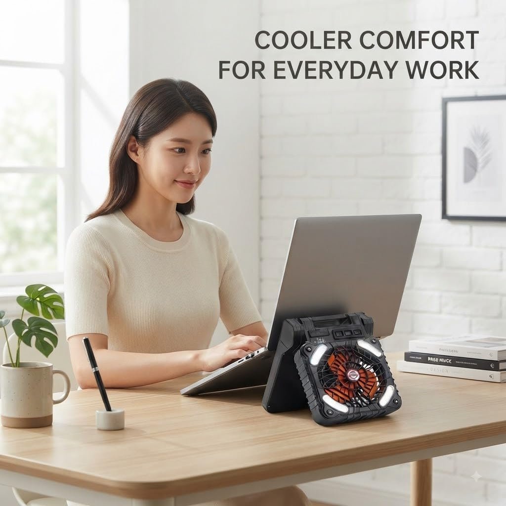Lipzie (10 Year Warranty) Portable Laptop Cooling Pad with Large Fan, USB Powered Cooling Base and Rugged Protective Design for Laptop Heat Dissipation - Image 3