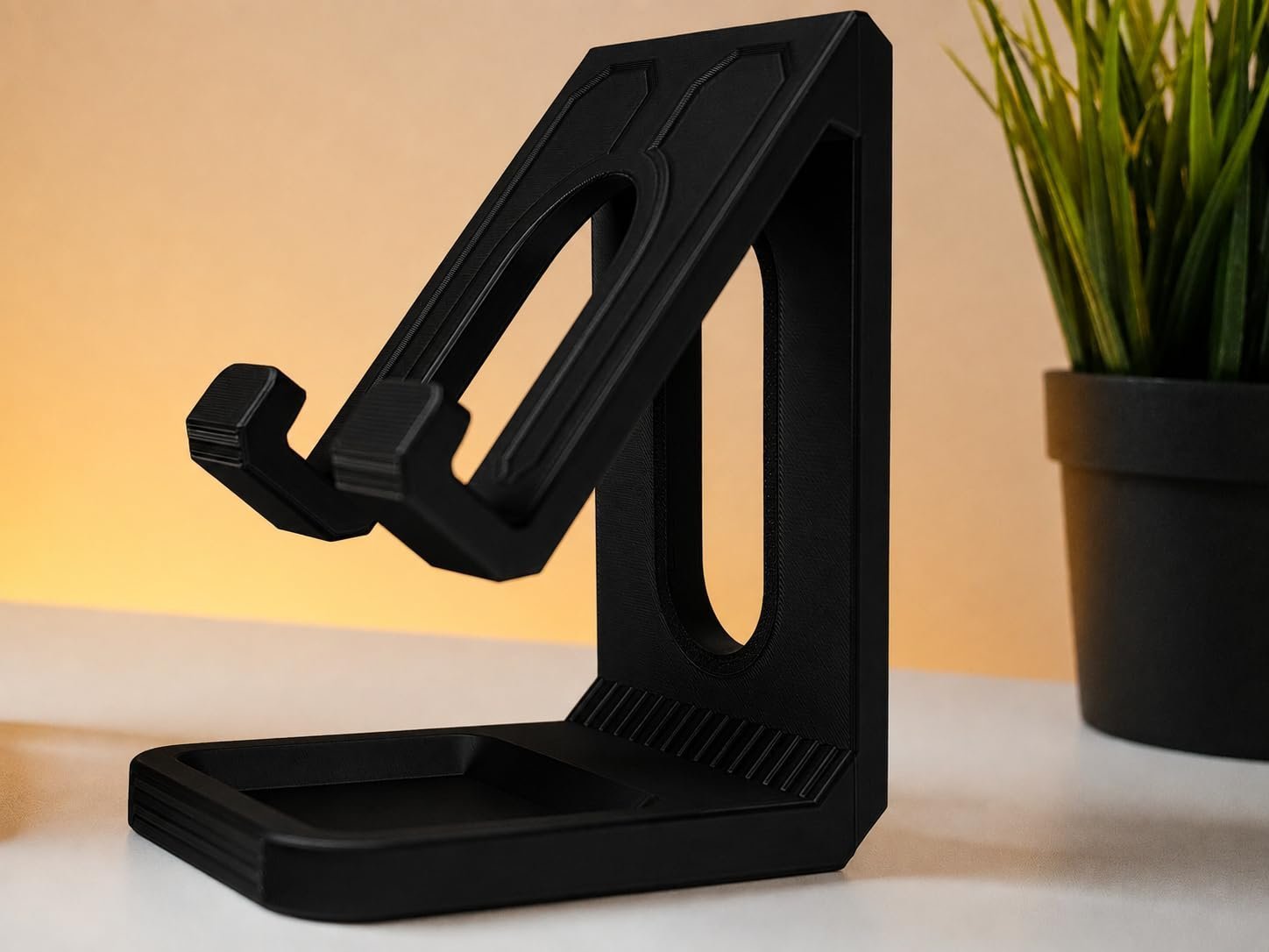 Phone Stand for Desk, Universal Mobile Holder with Storage Tray for Earbuds, Compatible with All Smartphones – Black - Image 2