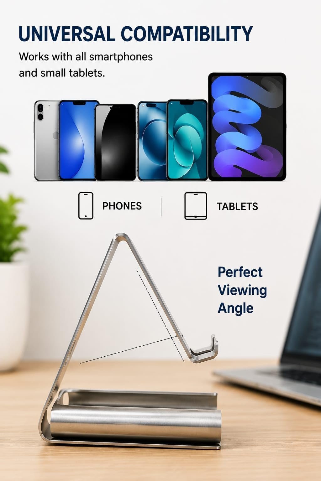 Universal Mobile Holder Stand with Stainless Steel Body, Anti Skid Design, Light Weight for All Smartphones, Tablets - Image 5