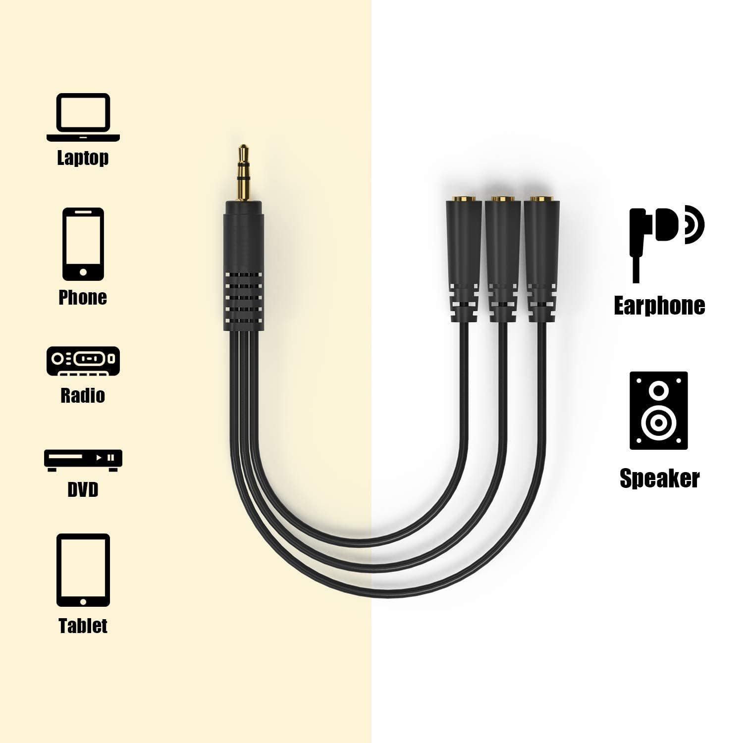 3-Way 3.5mm Audio Splitter Adapter Cable,1 Male to 3 Female EP Stereo AUX Audio Splitter Adapter Cable for Speaker Headphone Earphone. - Image 3