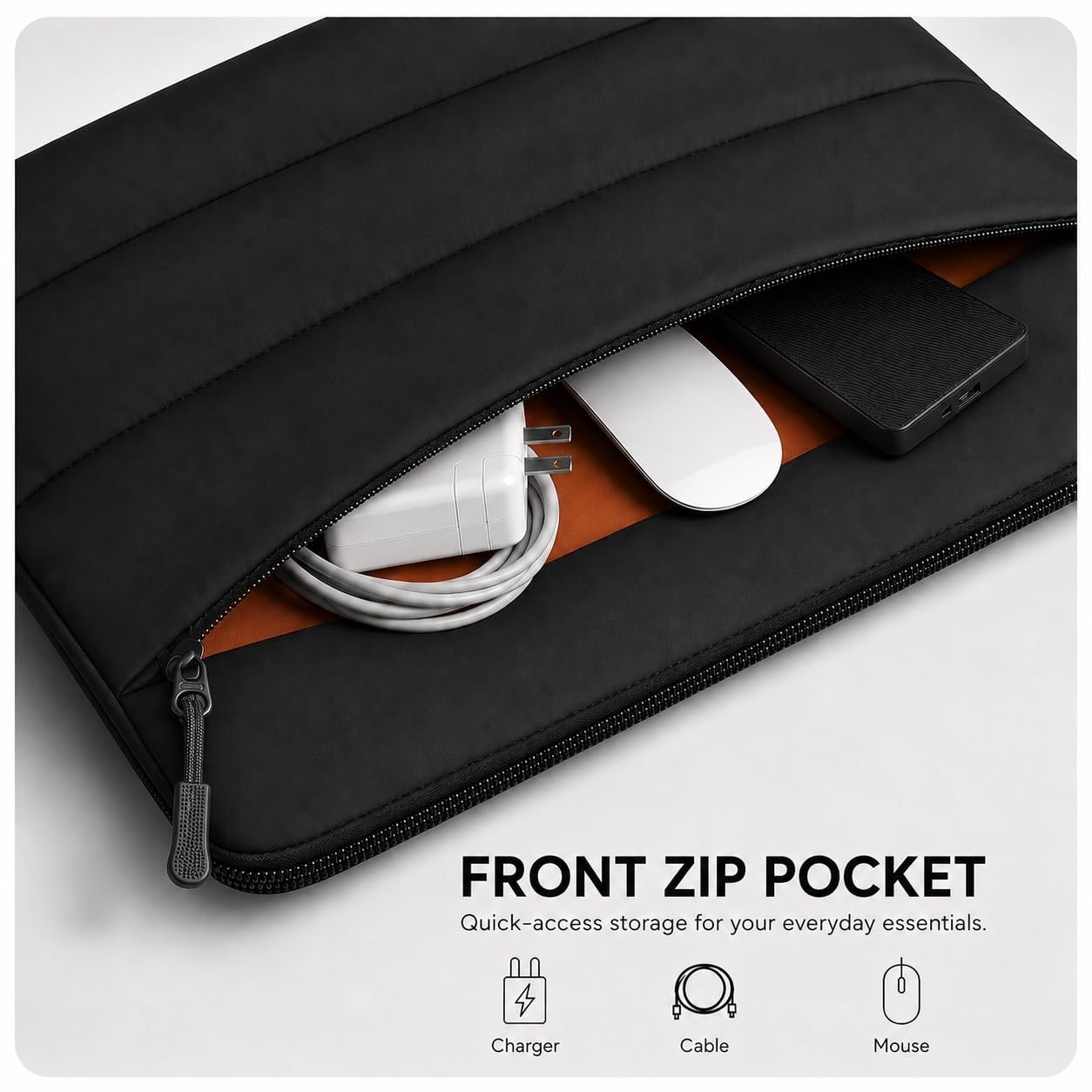 Cushioned Laptop Sleeve for 15.6 Inch Laptops, Carbon Black - Image 3