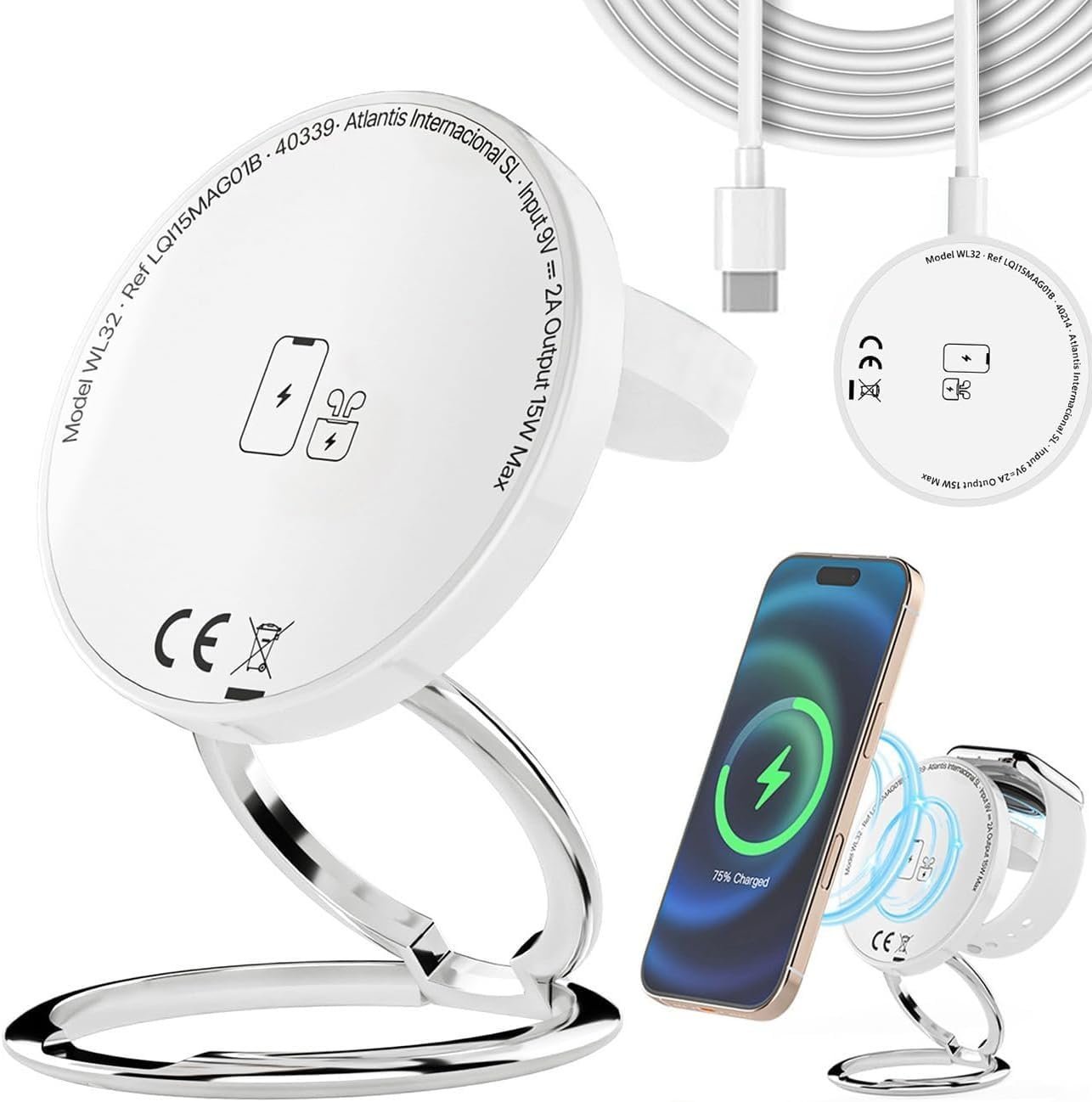 Wireless Charger Stand, Foldable Magnetic 3 in 1 Charging Station for Multiple Devices, Phone Stand and Holder,Compatible with iPhone 13~17 Series - Image 7