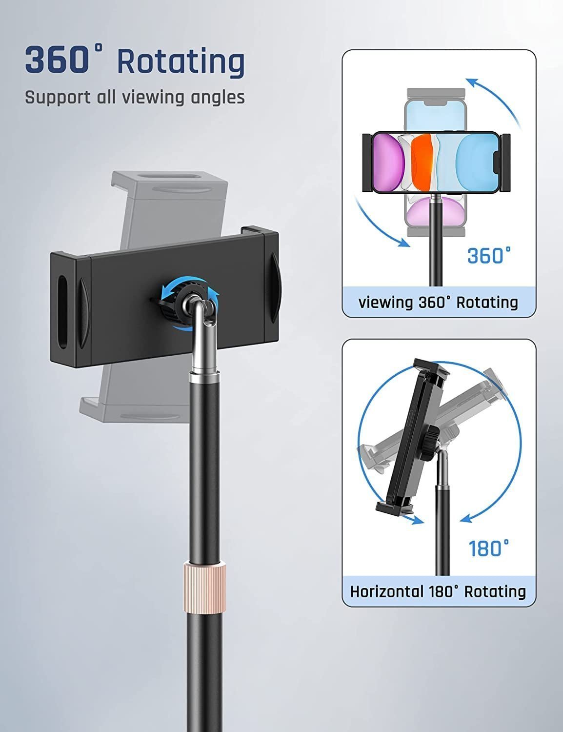 Tablet Stand Holder, Adjustable Height Tablet & Phone Stand for Desk, 360° Rotating Aluminum Metal Tablet Stand Mount Compatible for iPad Pro Air Mini, iPhone, Samsung, Kindle, Oneplus. (4"-11") - Image 5