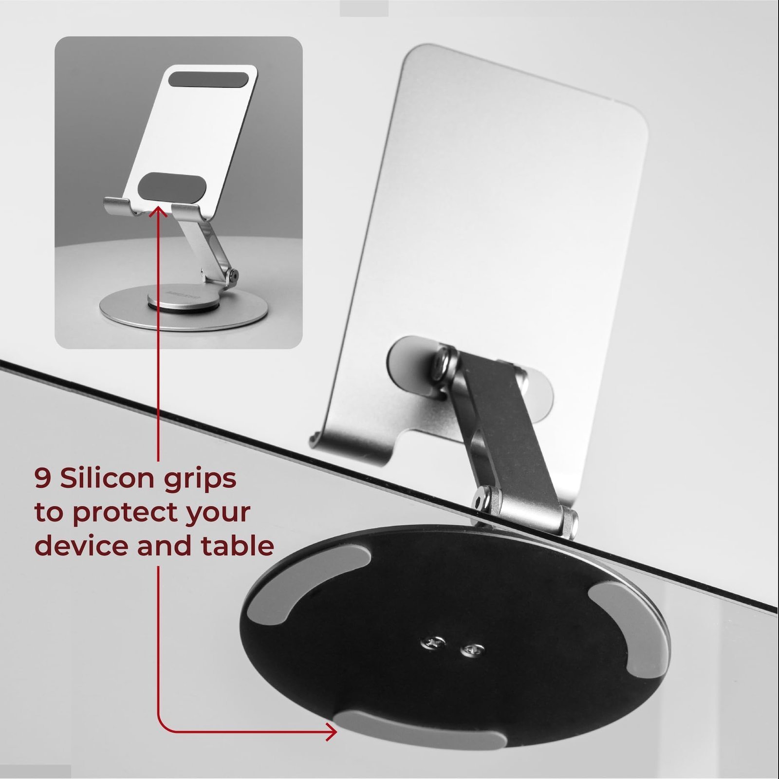 ® Aluminum 360 Rotatable Phone/Tablet Stand (Under 10inch) - MVPmini | Adjustable, Sturdy, and Versatile | Universal Compatibility | Hands-Free Viewing (Metallic Silver) - Image 9