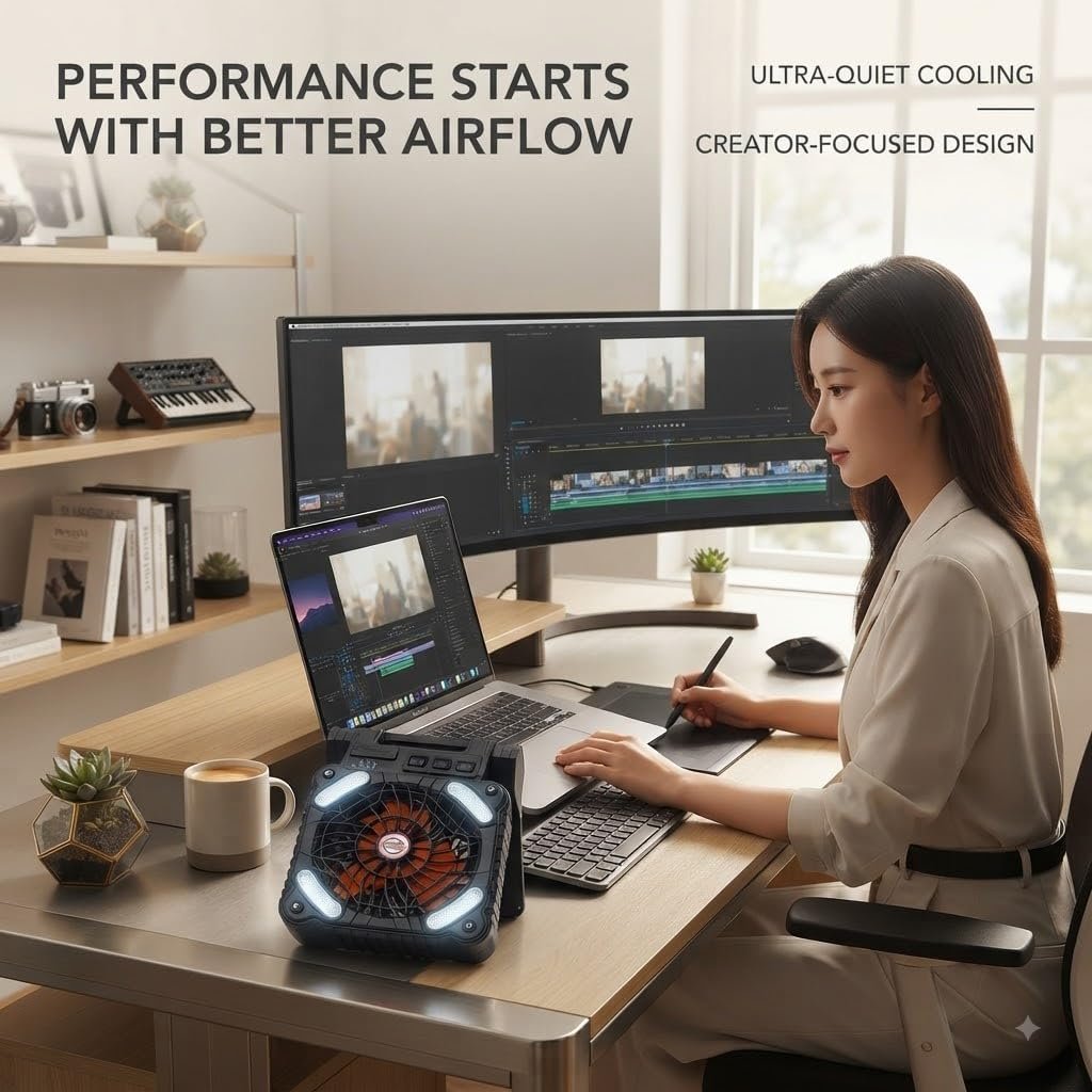 Lipzie (10 Year Warranty) Portable Laptop Cooling Pad with Large Fan, USB Powered Cooling Base and Rugged Protective Design for Laptop Heat Dissipation - Image 4