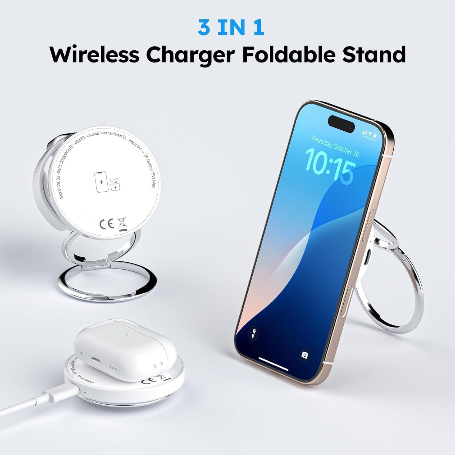 Wireless Charger Stand, Foldable Magnetic 3 in 1 Charging Station for Multiple Devices, Phone Stand and Holder,Compatible with iPhone 13~17 Series - Image 4