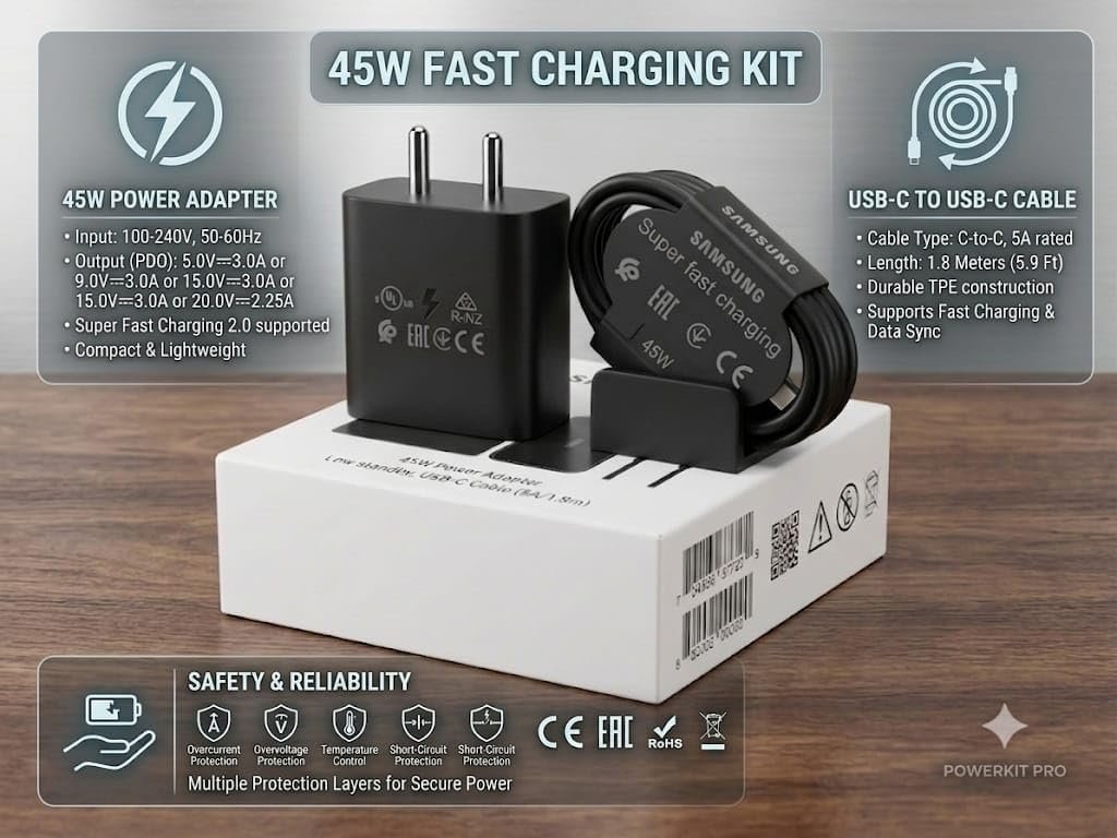 45W PD Super Fast Charger with 5A USB Type-C Cable | Fast Charging Adapter | 1.8M USB-C Cable for Samsung Galaxy S25/S24/S23/S22 Ultra, Note Series & Tab S9 - Image 3