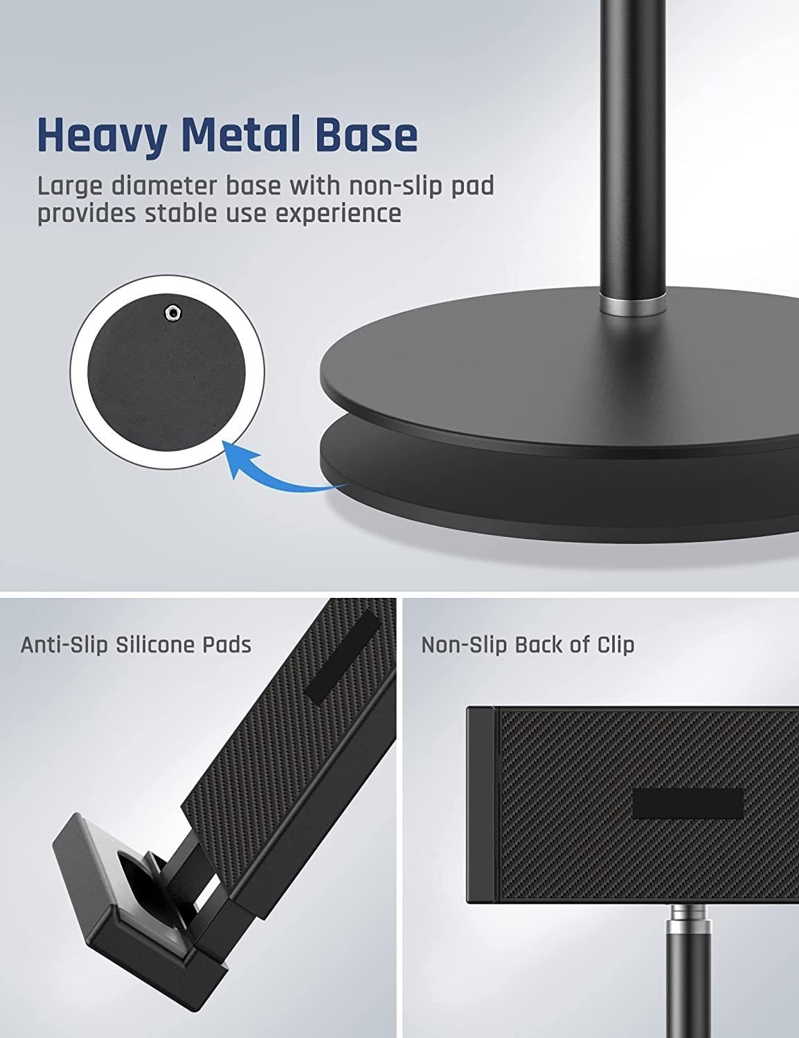 Tablet Stand Holder, Adjustable Height Tablet & Phone Stand for Desk, 360° Rotating Aluminum Metal Tablet Stand Mount Compatible for iPad Pro Air Mini, iPhone, Samsung, Kindle, Oneplus. (4"-11") - Image 3