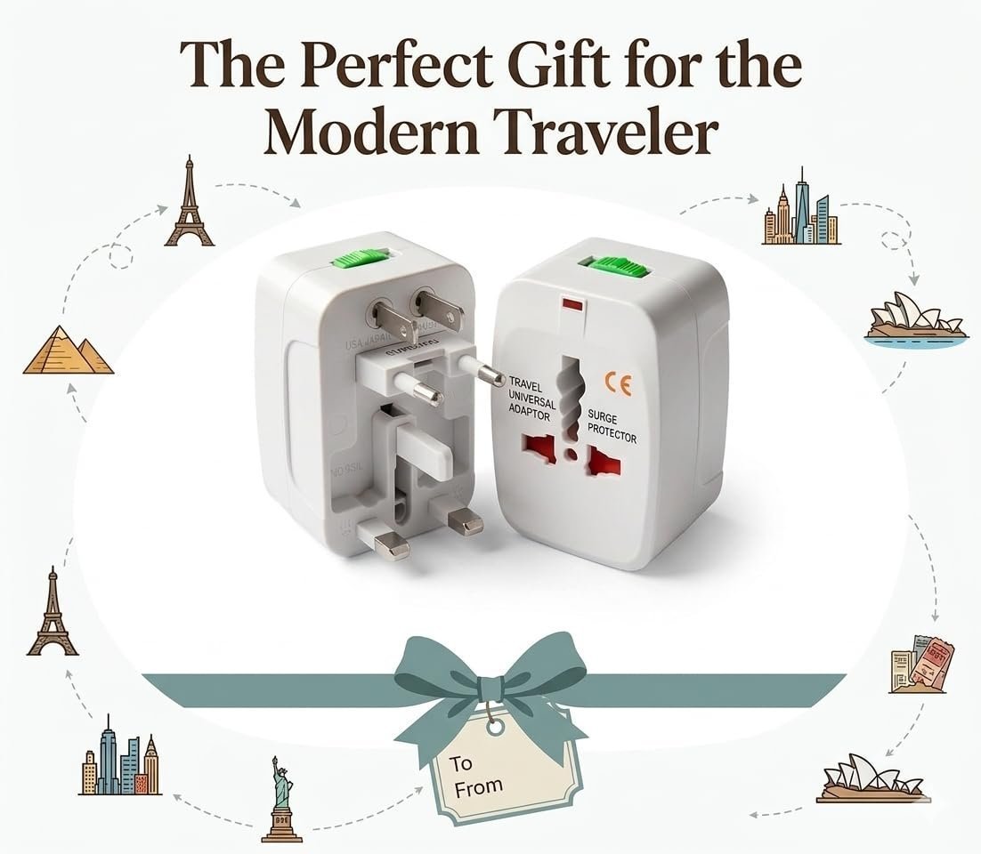 Universal Travel Adapter with USB-C & Dual USB, International Travel Adapter, Worldwide Plug Adapter, All-in-One Power Adapter, Surge Protector - Image 6