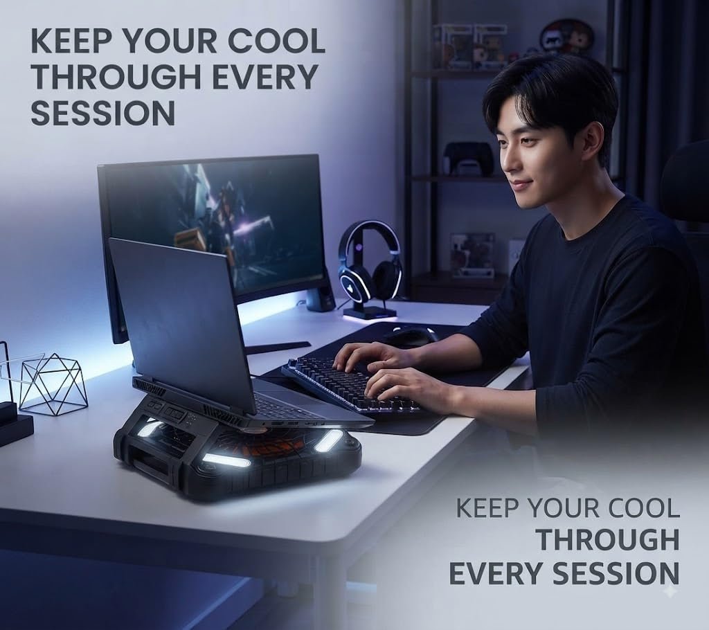Lipzie (10 Year Warranty) Portable Laptop Cooling Pad with Large Fan, USB Powered Cooling Base and Rugged Protective Design for Laptop Heat Dissipation - Image 2