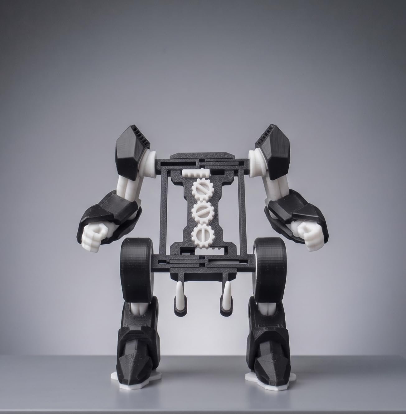 Desk Phone Holder, Robo Sci-Fi Mech Style, Black and White, with Charging Port Access, Decorative Stand - Image 3