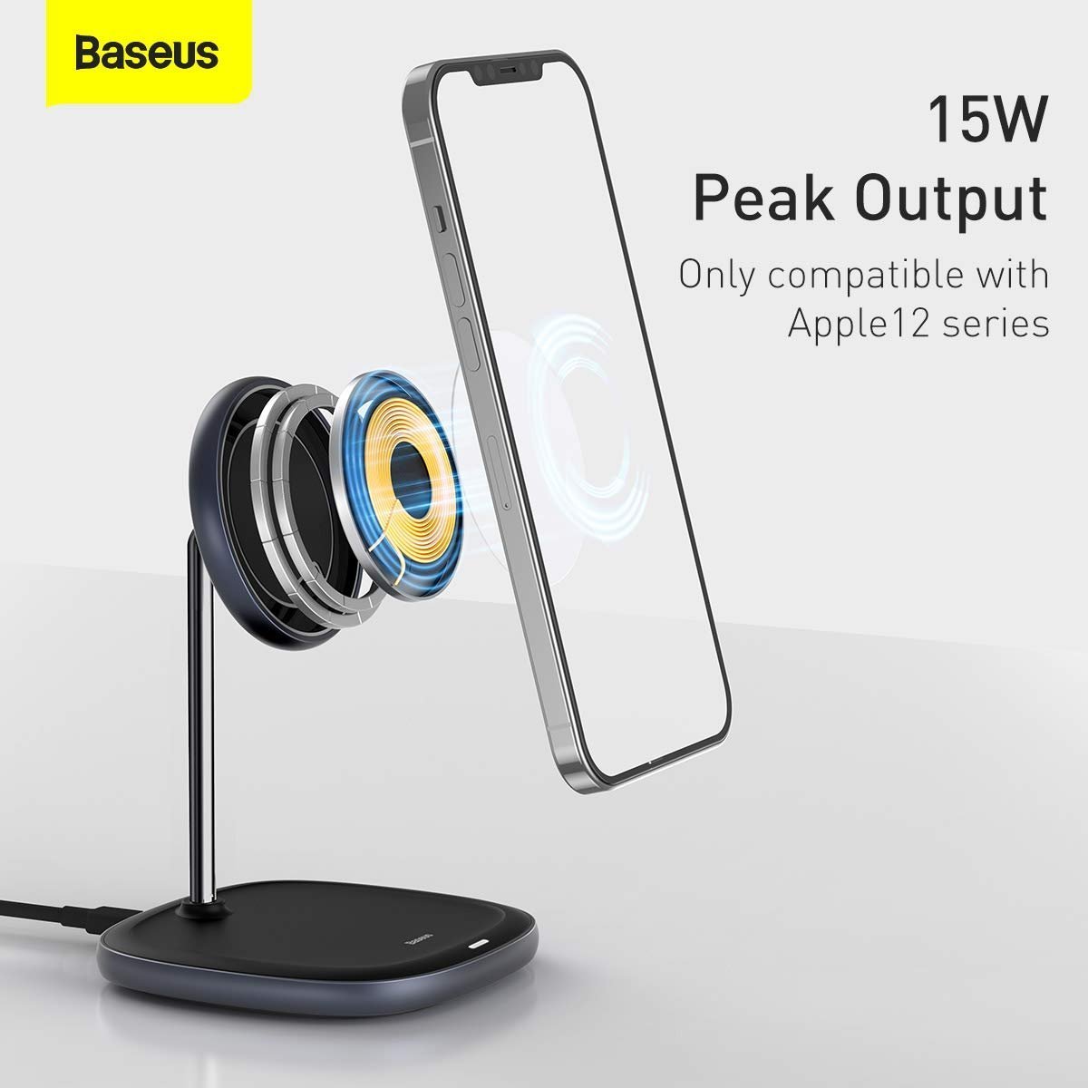 Desktop Wireless Charger Holder/Stand for Smartphone/Tablet (Holder + Wireless (Mag-Safe for iPhone 12), Black) - Image 3