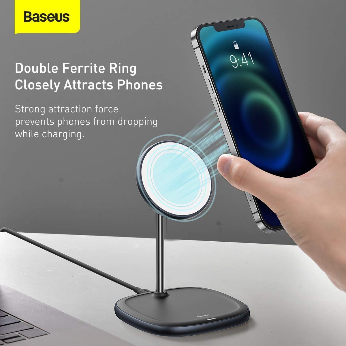 Desktop Wireless Charger Holder/Stand for Smartphone/Tablet (Holder + Wireless (Mag-Safe for iPhone 12), Black) - Image 2
