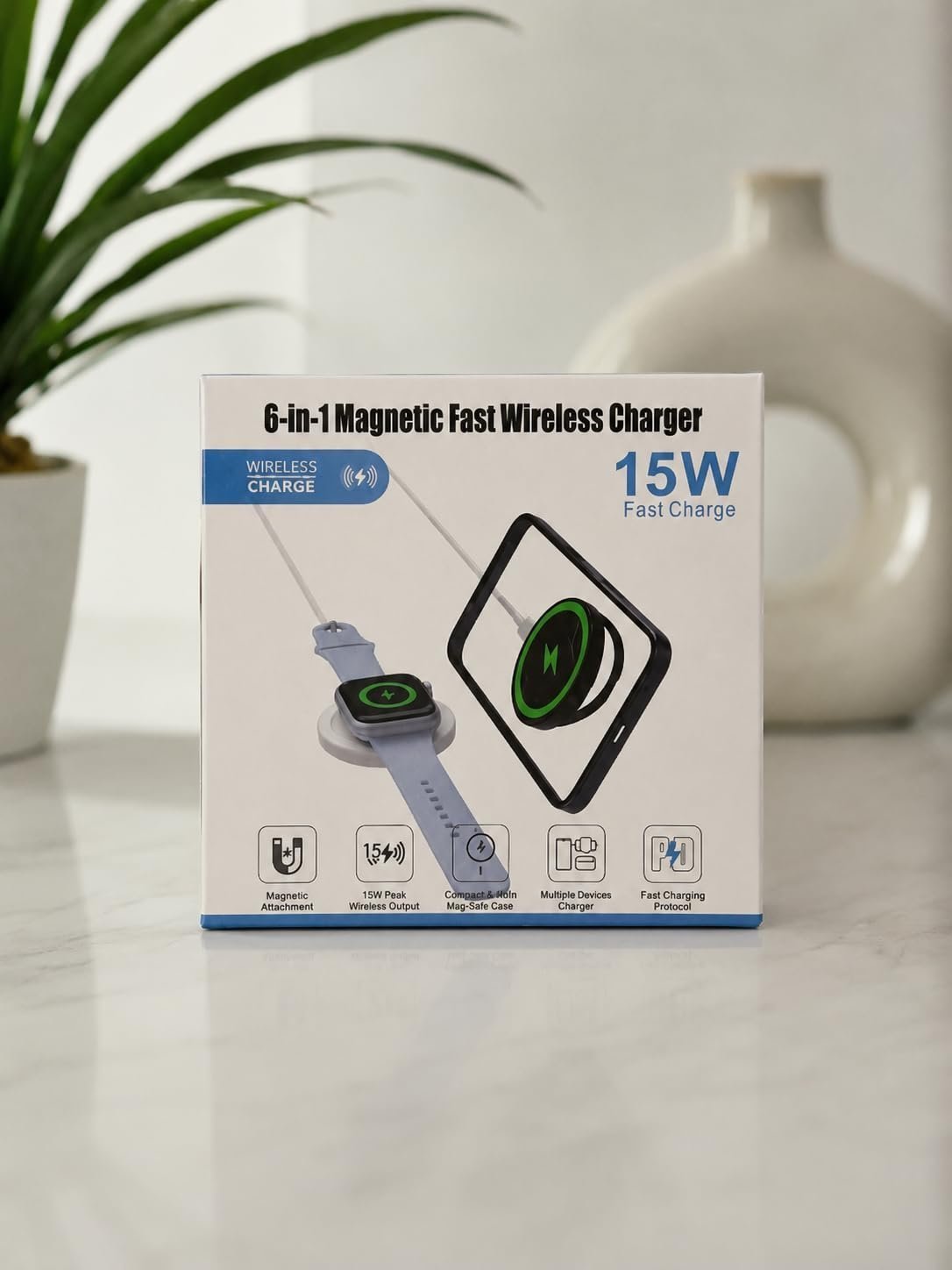 LEWEINFO 6 in 1 Magnetic Wireless Charger 15W Fast Charging Stand for Phone Smartwatch and Earbuds - Image 2