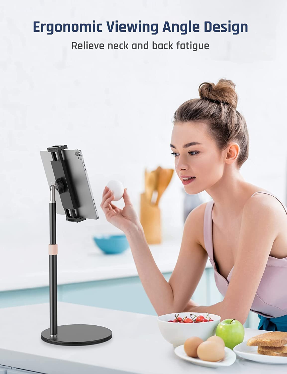 Tablet Stand Holder, Adjustable Height Tablet & Phone Stand for Desk, 360° Rotating Aluminum Metal Tablet Stand Mount Compatible for iPad Pro Air Mini, iPhone, Samsung, Kindle, Oneplus. (4"-11") - Image 4