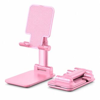 Wrapped Ribbon Telescopic Height Adjustable Phone & Tablet Stand | 360° Rotating Base, Foldable Desktop Holder for iPhone, iPad, Samsung, All Smartphones & Tablets (Pink)